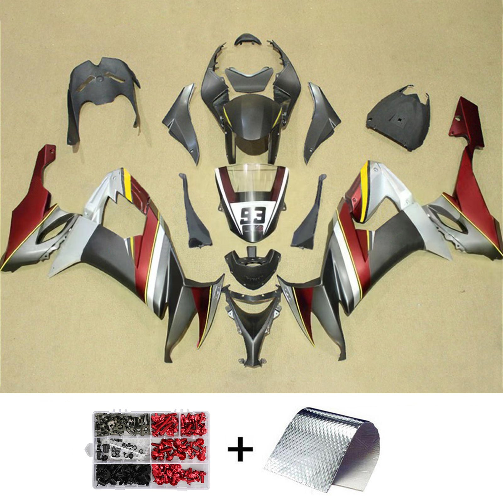 Amotopart 2008-2010 Kawasaki ZX10R Matte Black & Red Fairing Kit