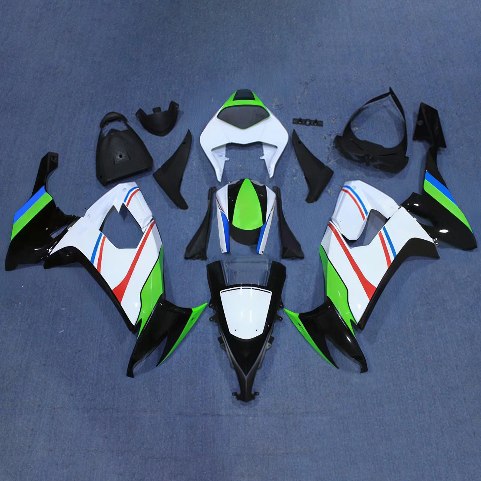 Amotopart 2008-2010 Kawasaki ZX10R Green&White Style3 Fairing Kit