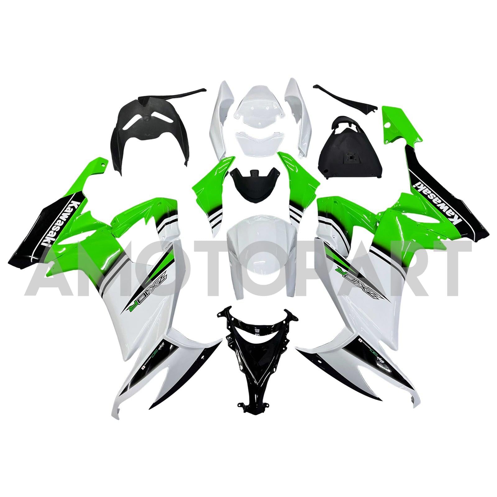 Amotopart 2008-2010 Kawasaki ZX10R Green&White Style2 Fairing Kit