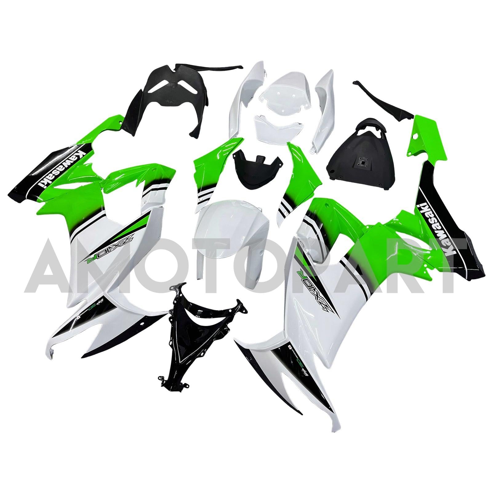 Amotopart 2008-2010 Kawasaki ZX10R Green&White Style2 Fairing Kit