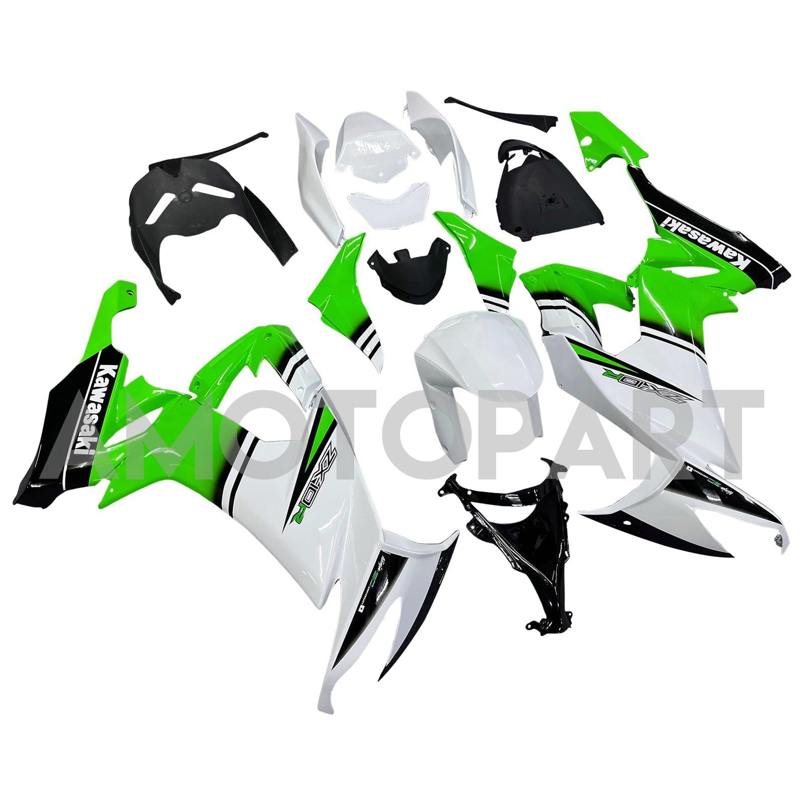 Amotopart 2008-2010 Kawasaki ZX10R Green&White Style2 Fairing Kit