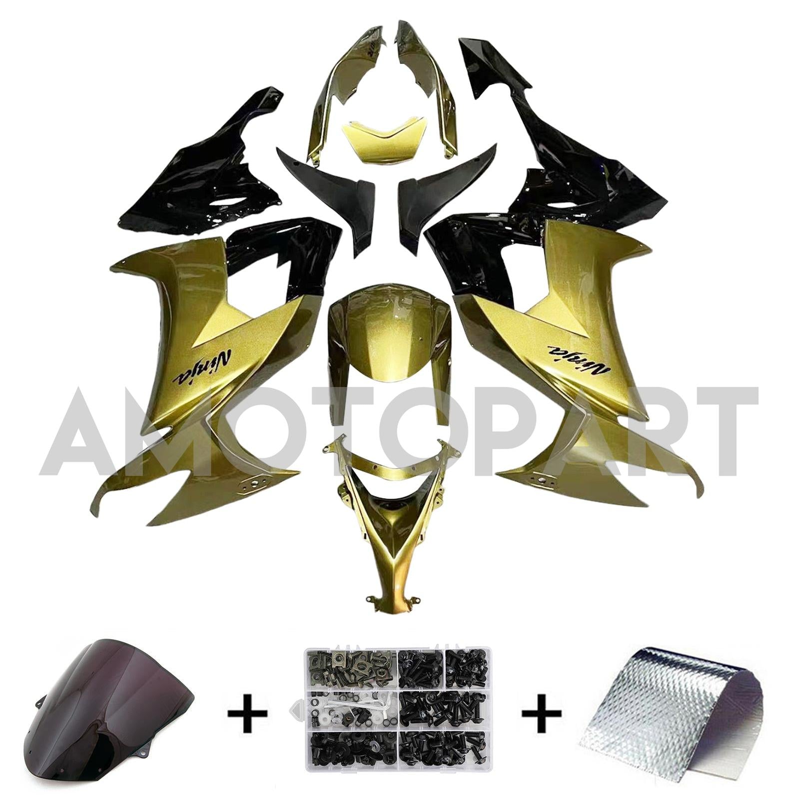 Amotopart 2008-2010 Kawasaki ZX10R ゴールド フェアリングキット