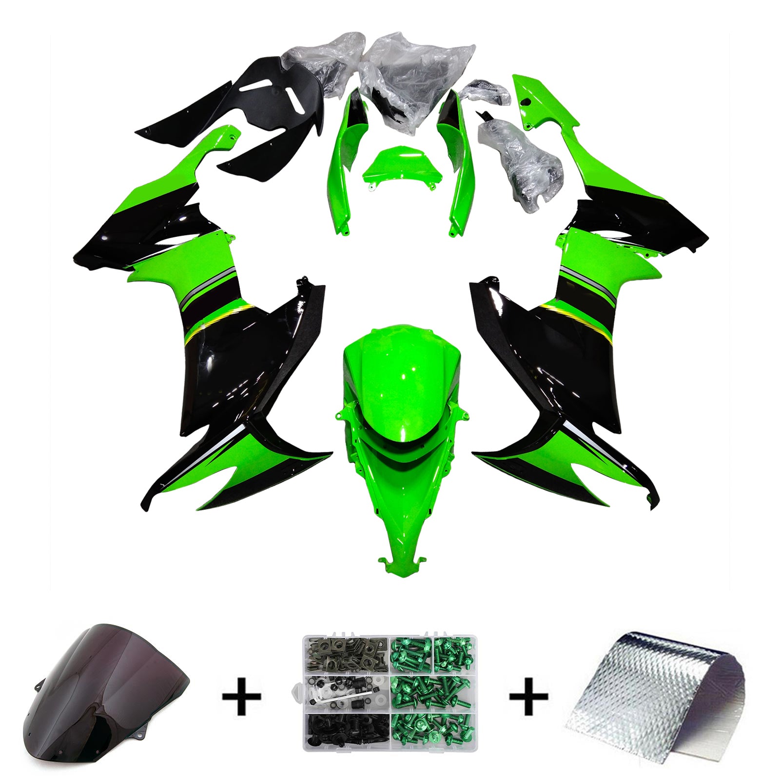 Amotopart 2008-2010 Kawasaki ZX10R Green&Black Style6 Fairing Kit