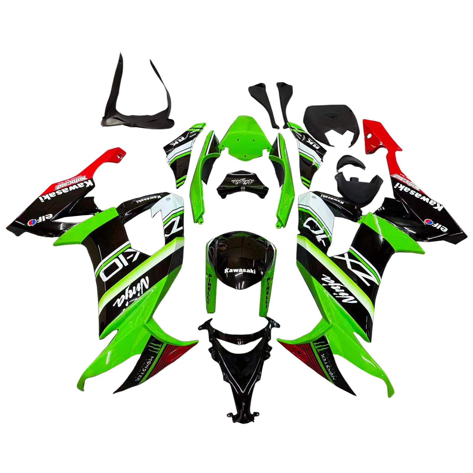 Amotopart 2008-2010 Kawasaki ZX10R Green & Red Style3 Fairing Kit