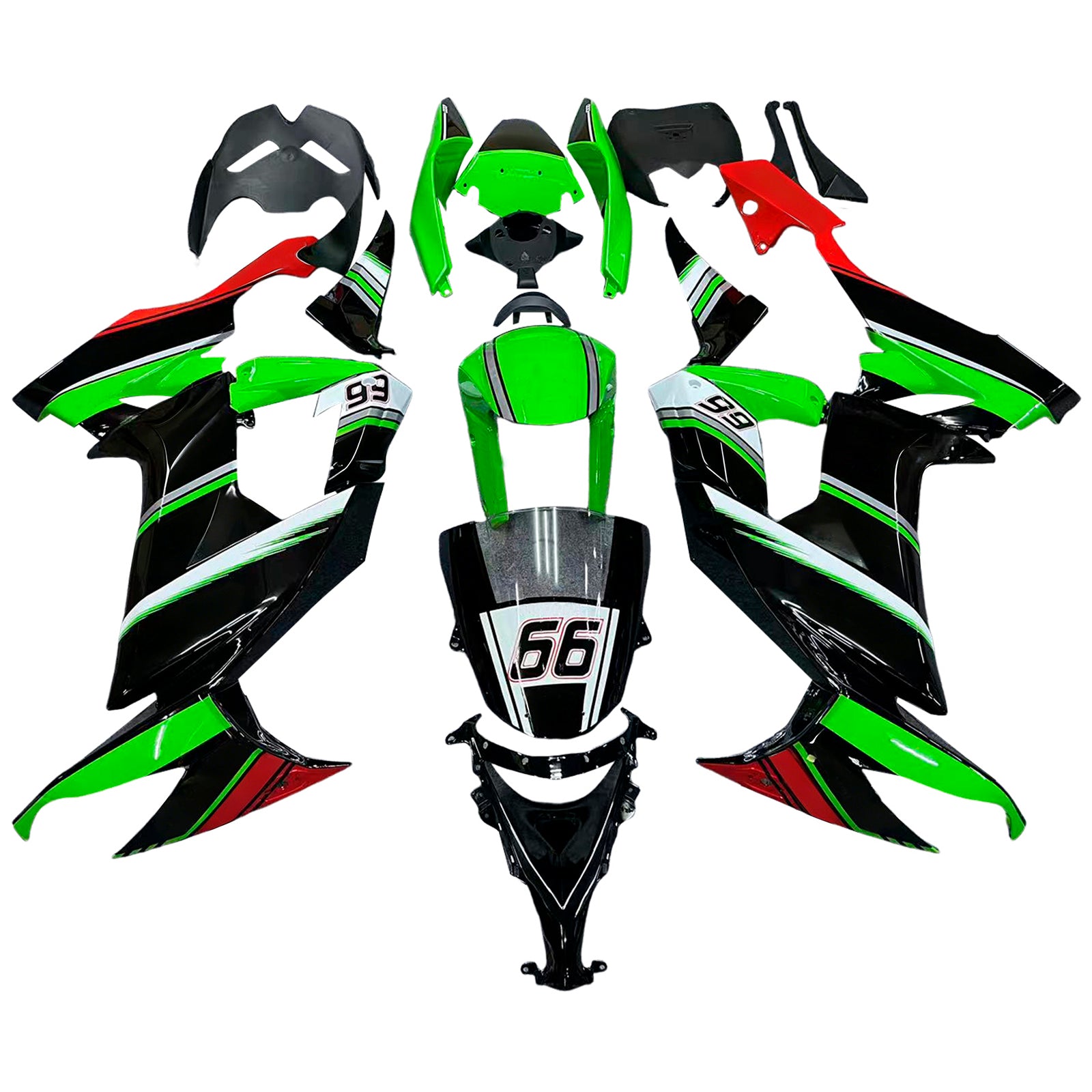 Amotopart 2008-2010 Kawasaki ZX10R Green&Red Style5 Fairing Kit