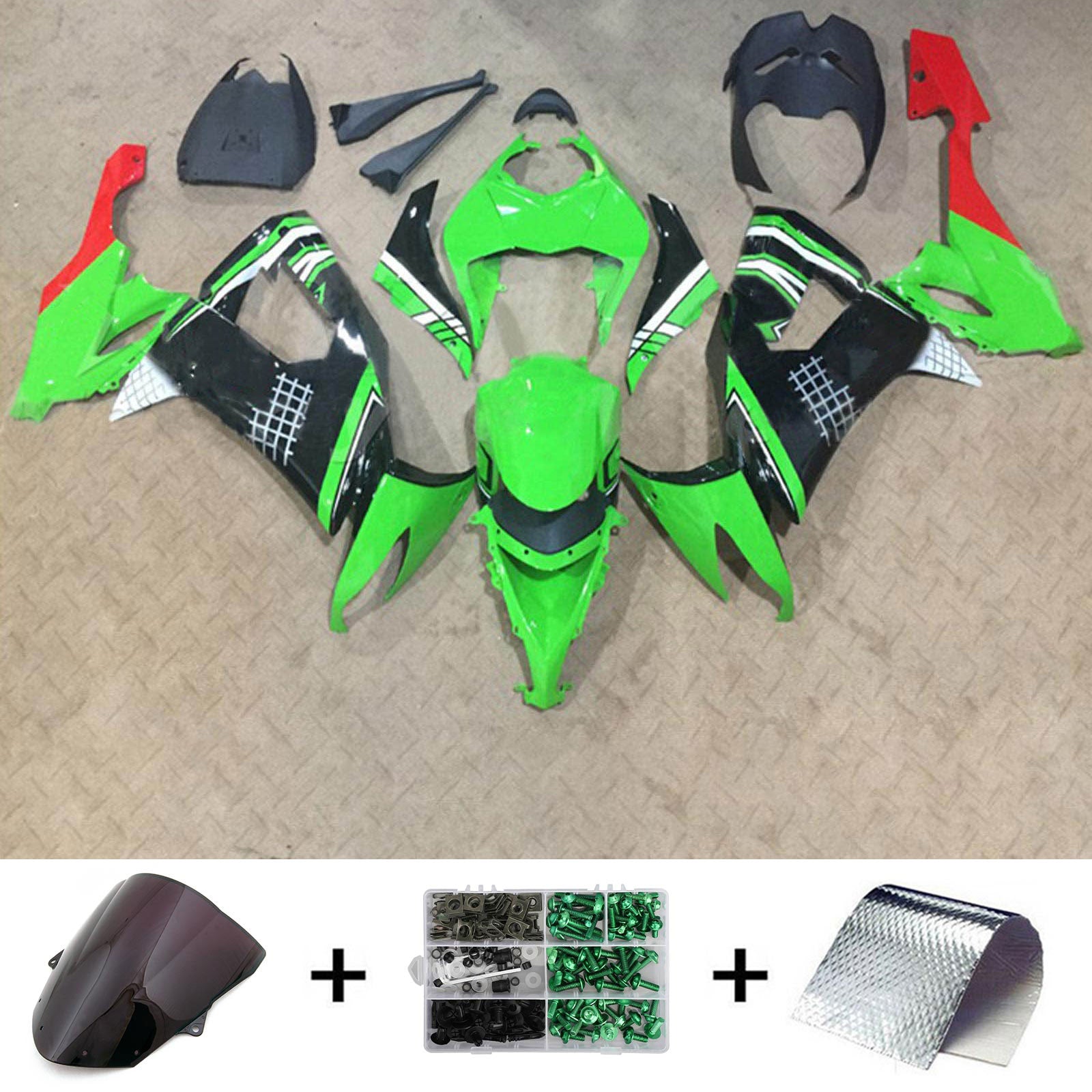 Amotopart 2008-2010 Kit carena Kawasaki ZX10R verde e rosso Style4