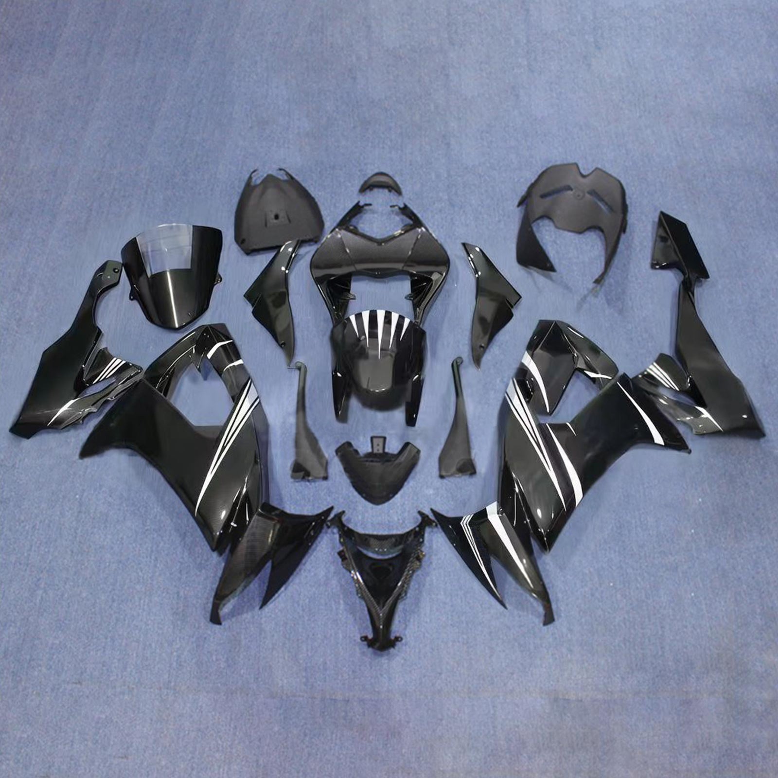 Amotopart 2008-2010 Kawasaki ZX10R Black with White Accent Fairing Kit