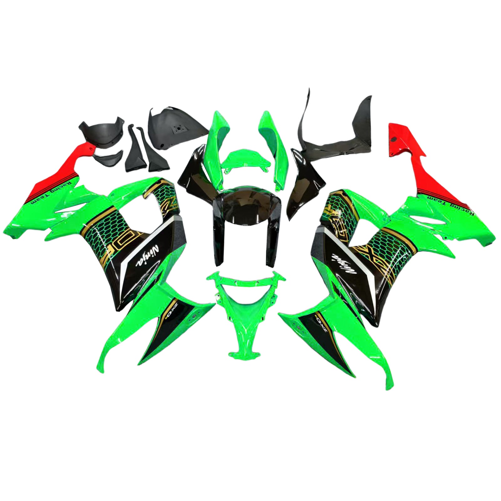 Amotopart 2008-2010 Kawasaki ZX10R Black Green Red Fairing Kit