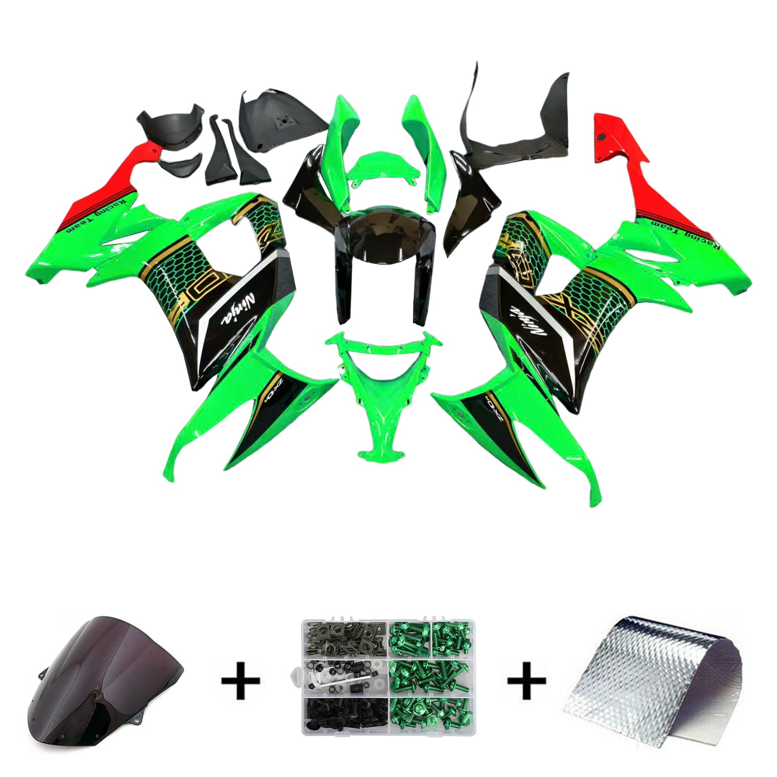 Amotopart 2008-2010 Kawasaki ZX10R Black Green Red Fairing Kit