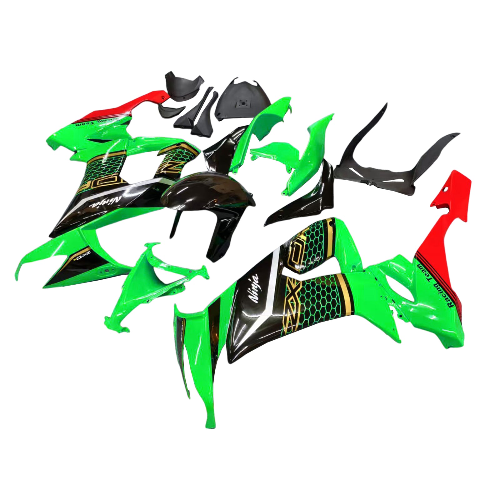Amotopart 2008-2010 Kawasaki ZX10r Black Green Red Fairing Kit