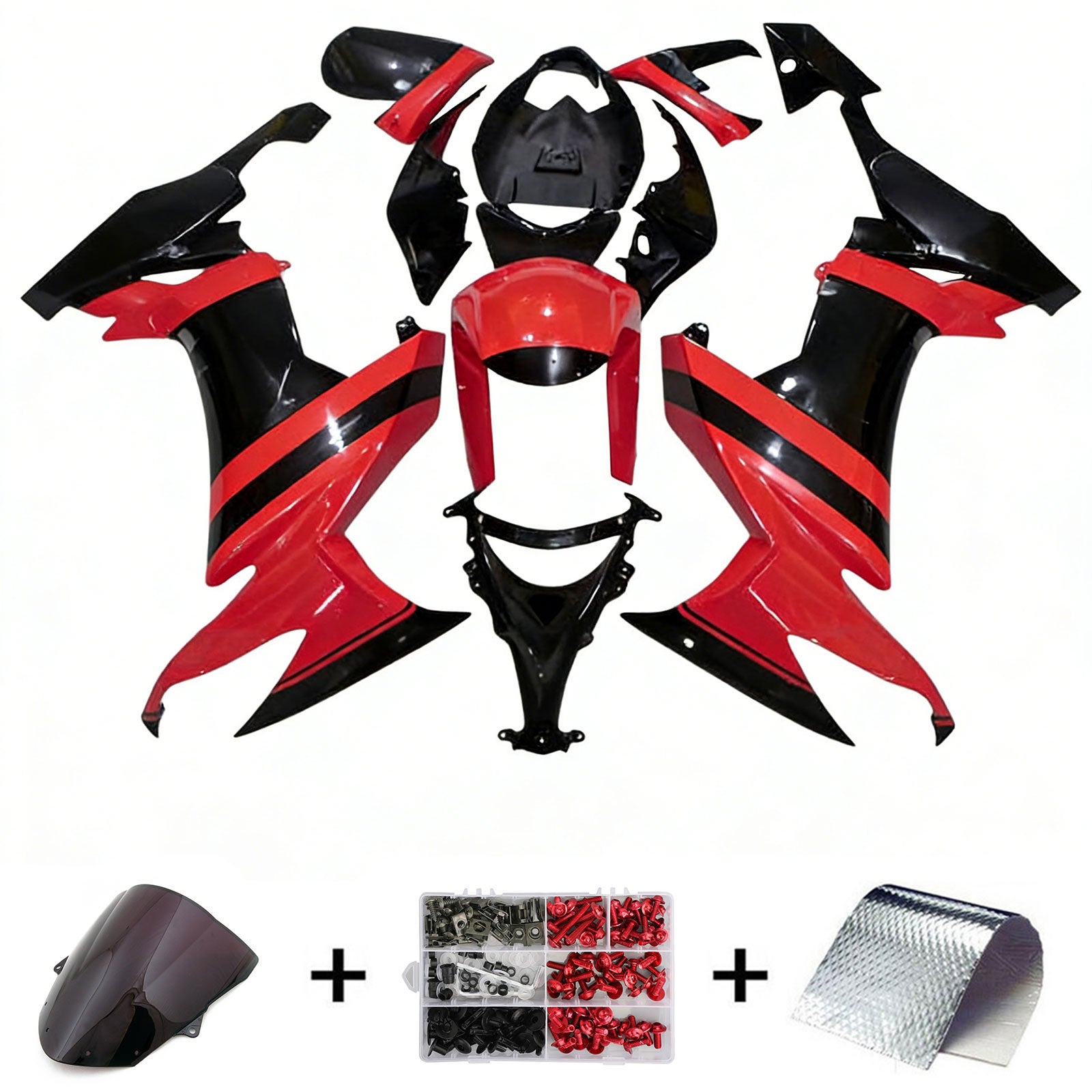 Amotopart 2008–2010 Kawasaki ZX10R Rot Schwarz Verkleidungsset