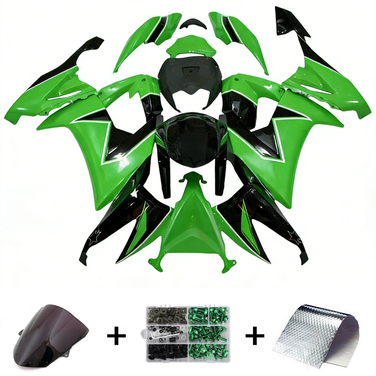 Kit carena Amotopart 2008-2010 Kawasaki ZX10R verde nero
