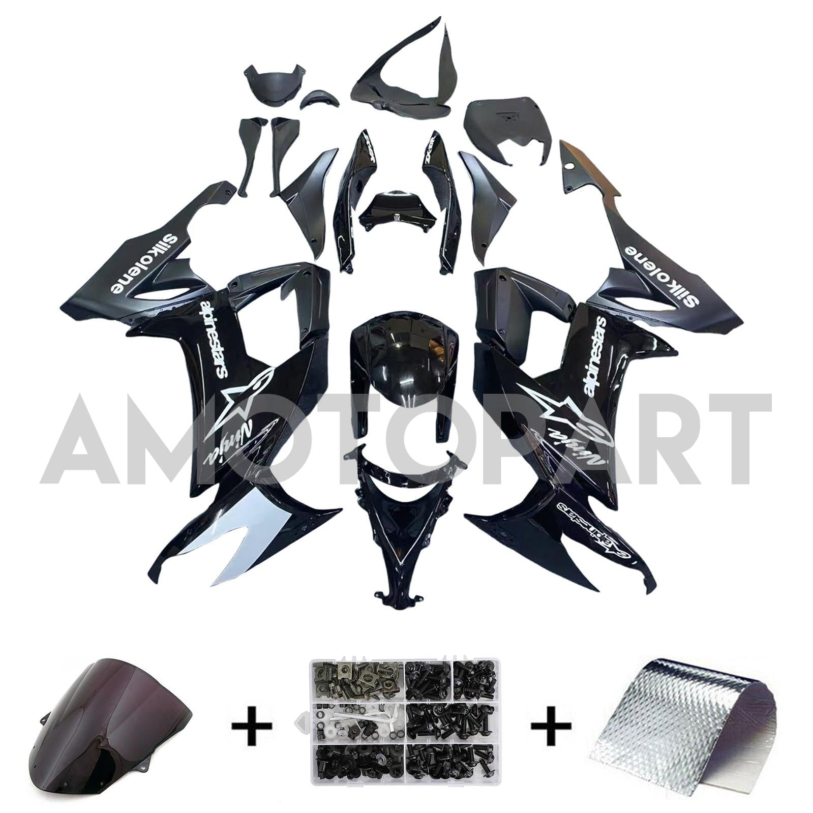 Amotopart 2008-2010 Kawasaki ZX10R ブラック&ホワイト フェアリングキット