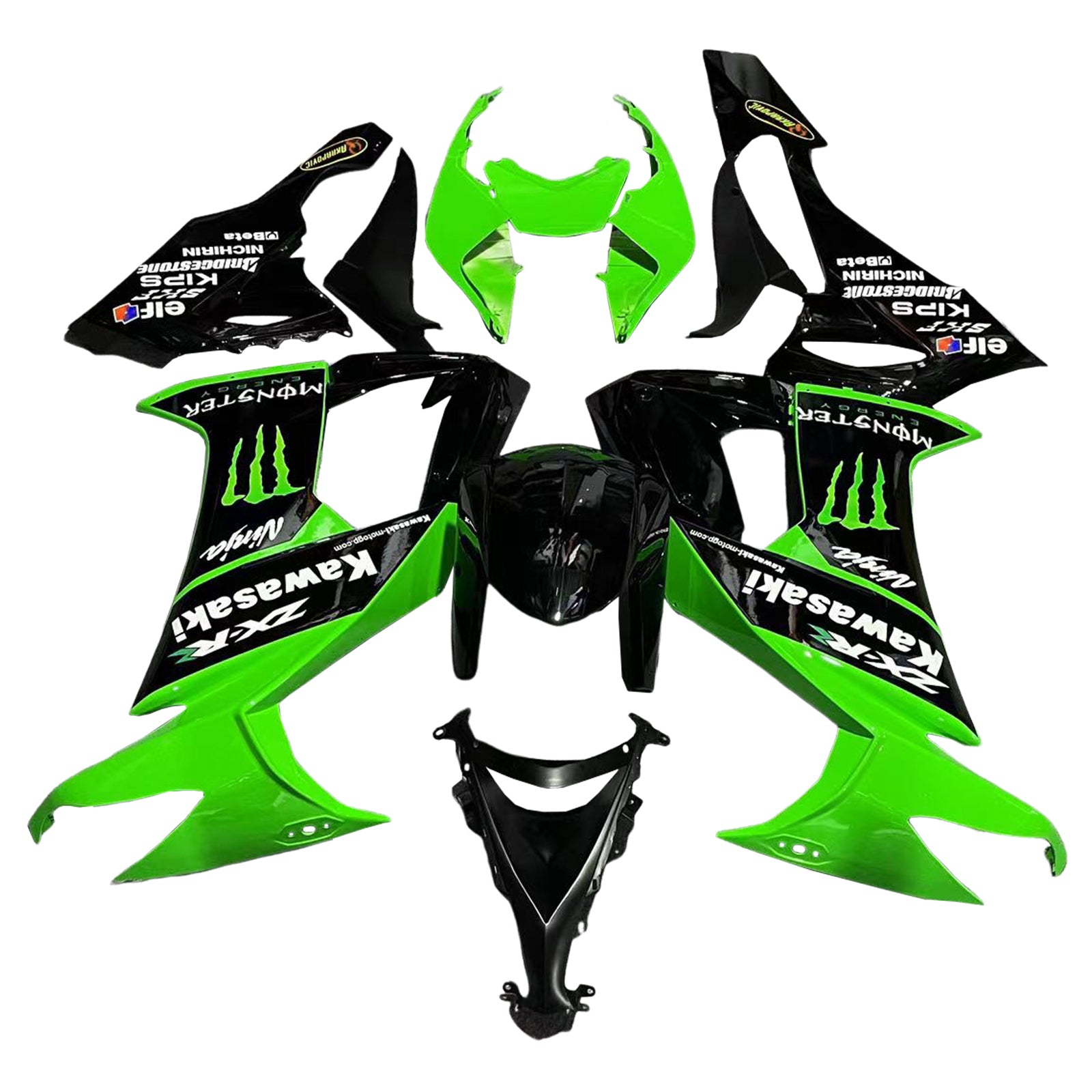 Amotopart 2008-2010 Kawasaki ZX10R Glossy Black Green & White Fairing Kit