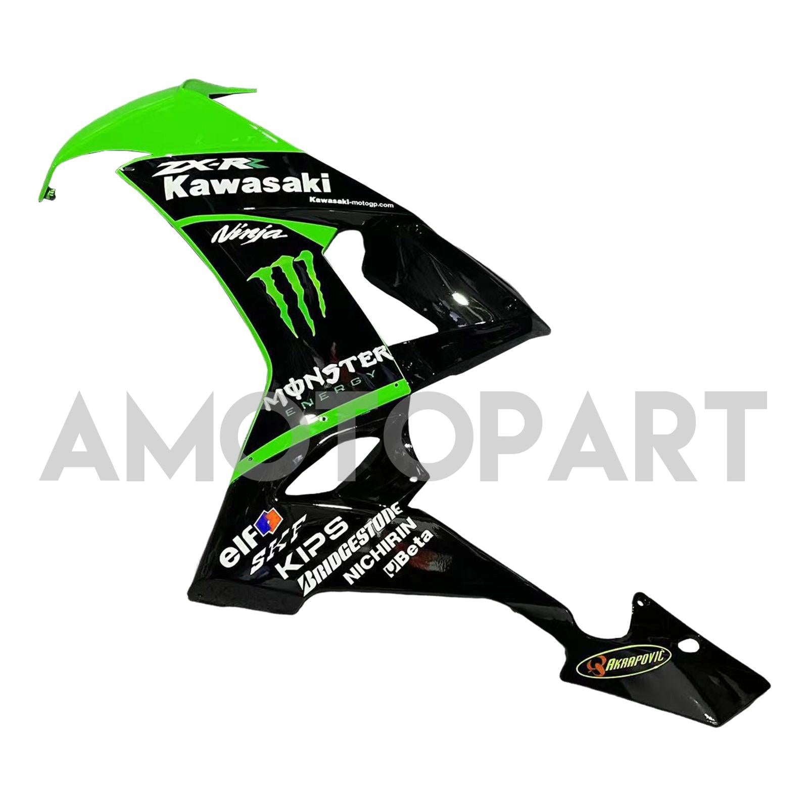 Amotopart 2008-2010 Kawasaki ZX10R Glossy Black Green & White Fairing Kit