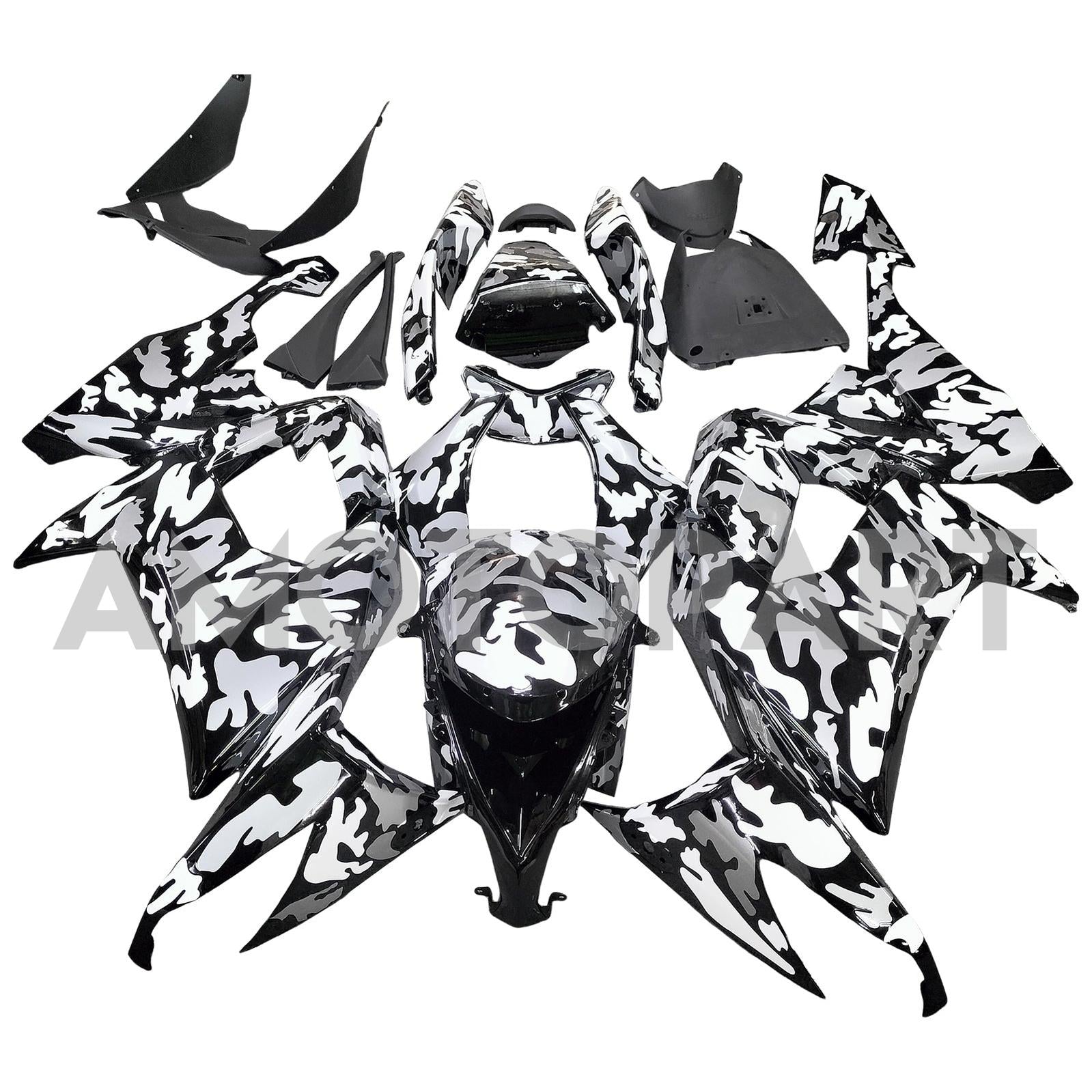 Amotopart 2008-2010 Kawasaki ZX10R White Black Camouflage Fairing Kit