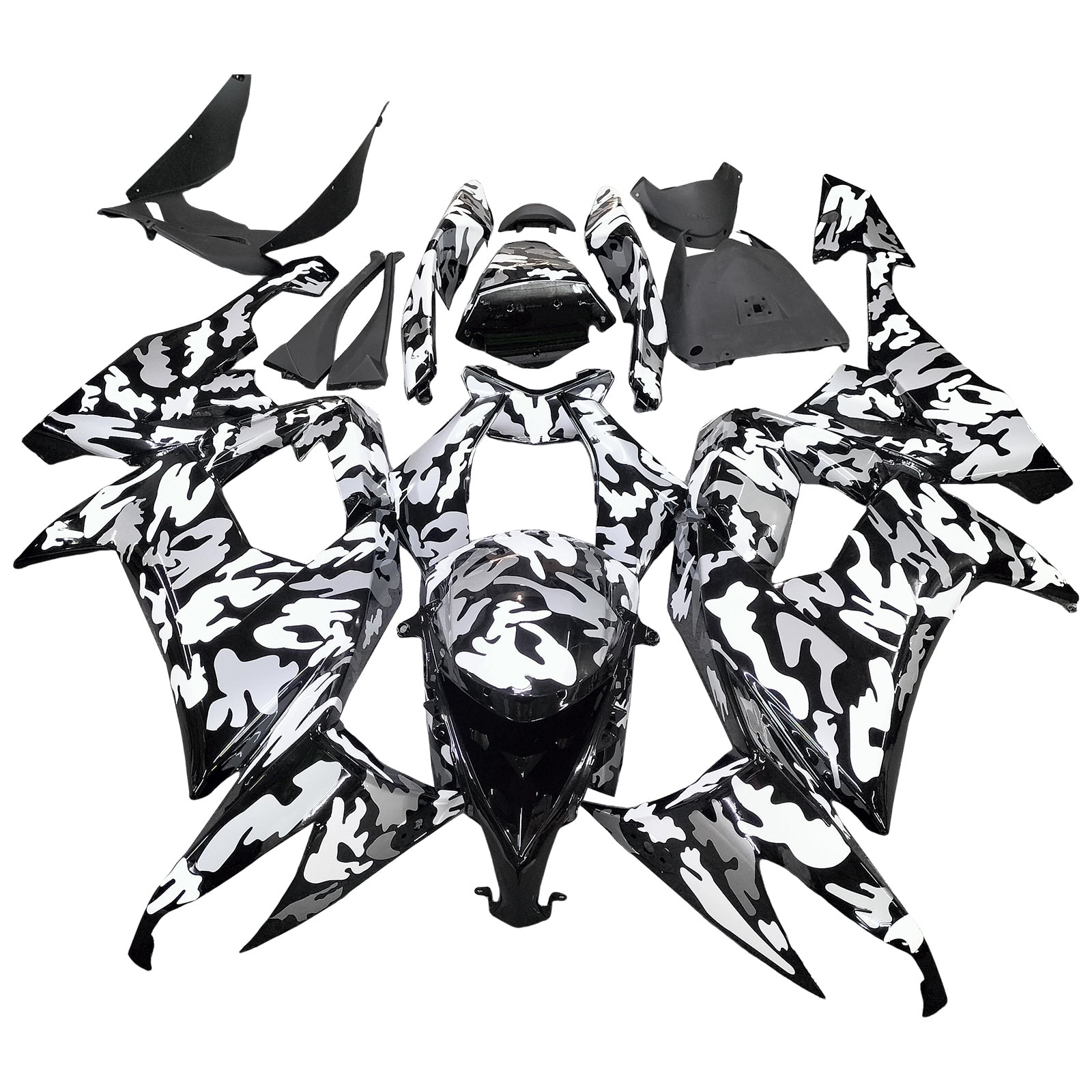 Amotopart 2008-2010 Kawasaki ZX10R White Black Camouflage Fairing Kit