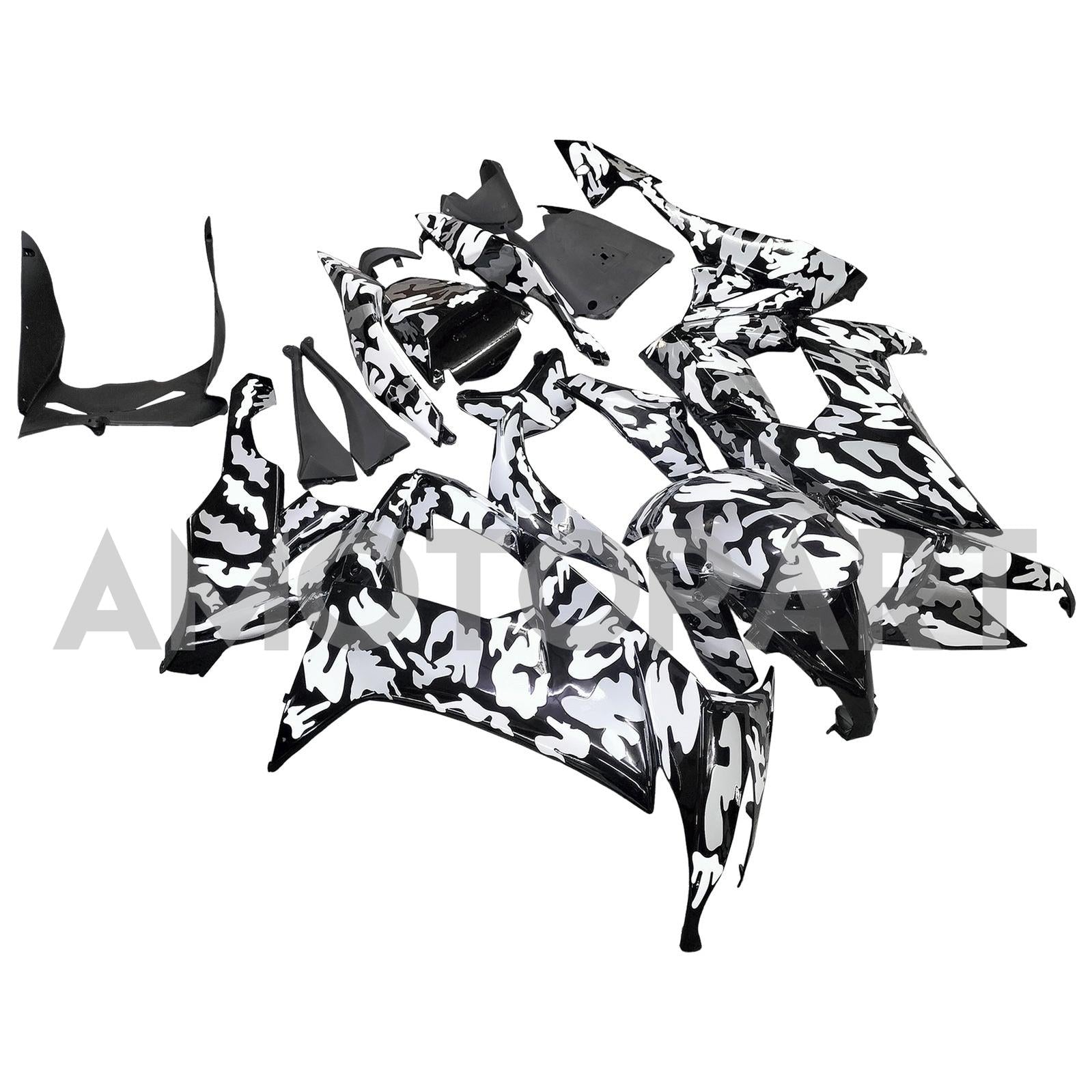 Amotopart 2008-2010 Kawasaki ZX10R White Black Camouflage Fairing Kit