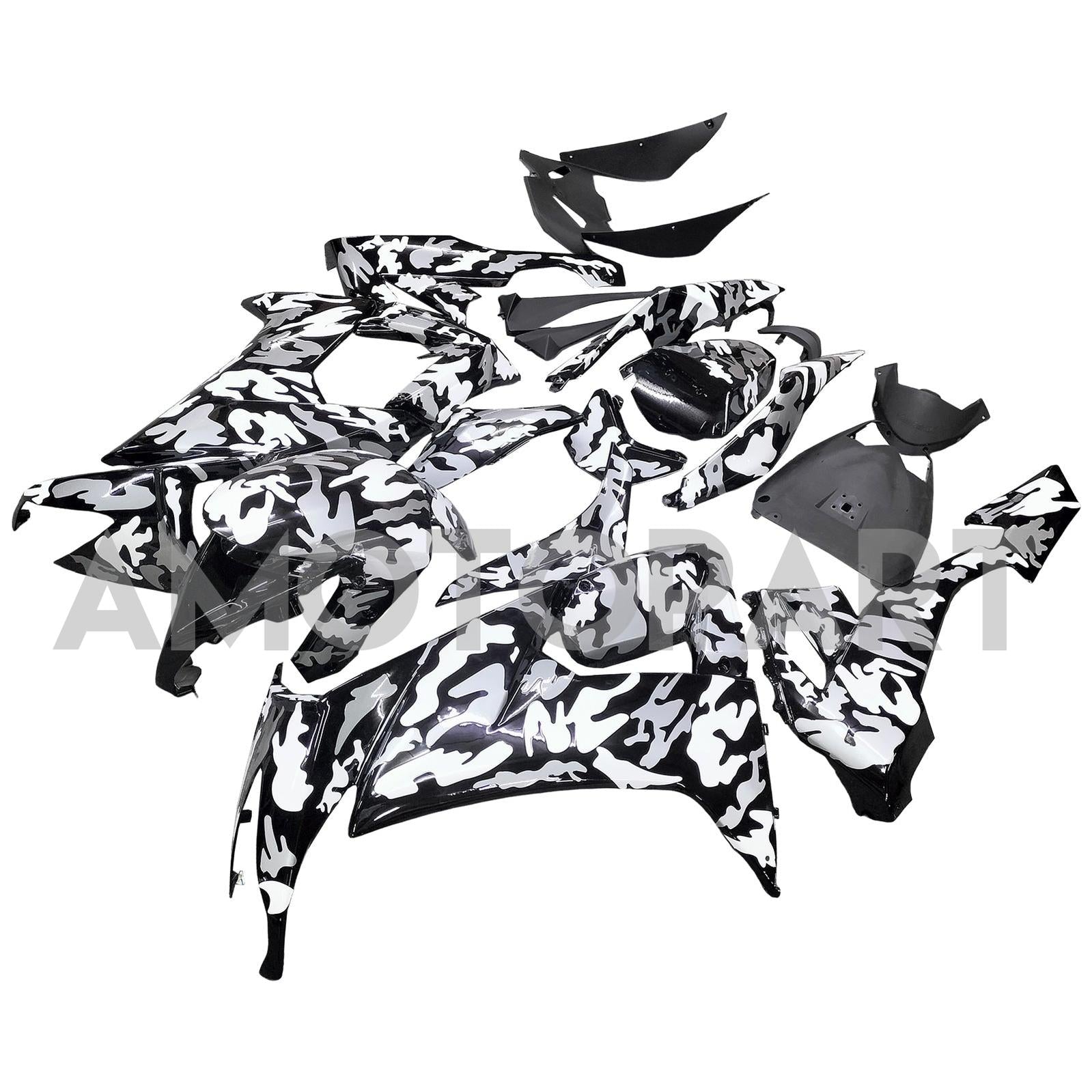 Amotopart 2008-2010 Kawasaki ZX10R White Black Camouflage Fairing Kit