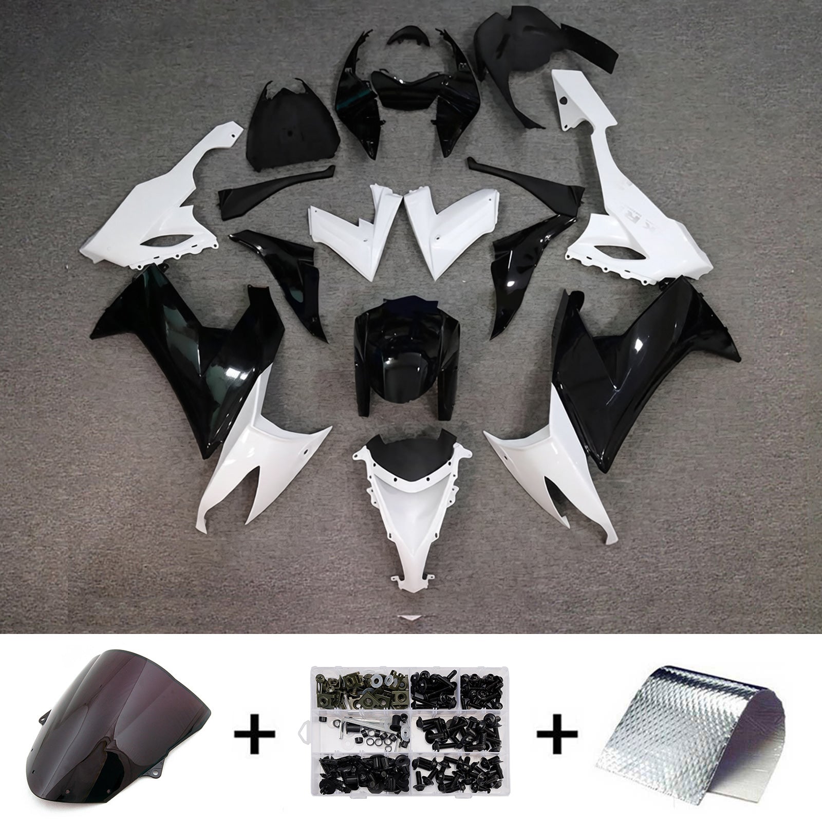 Amotopart 2008-2010 Kawasaki ZX10R Black & White Fairing Kit