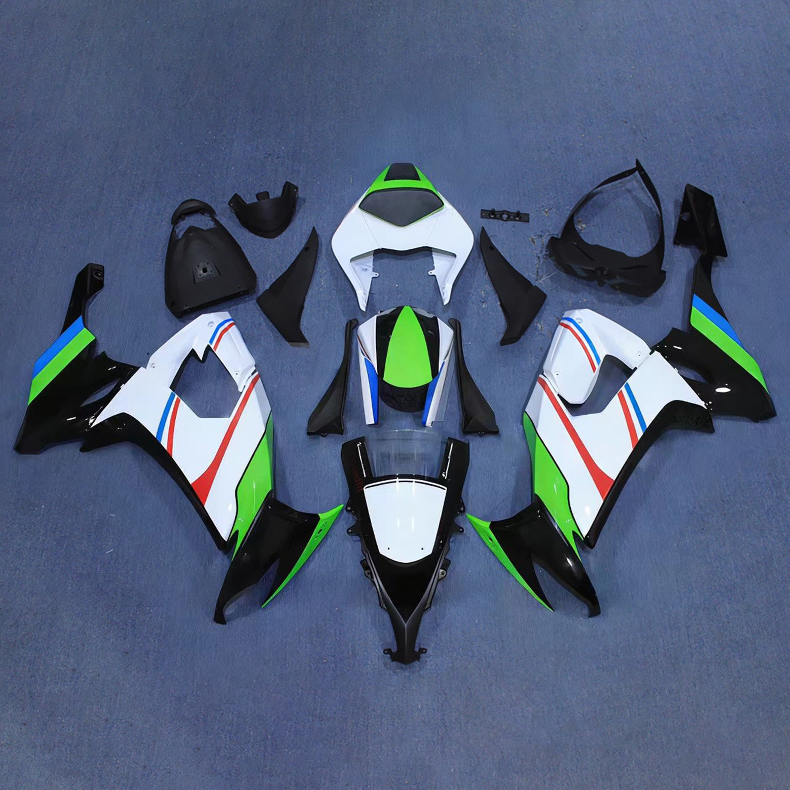 Amotopart 2008-2010 Kawasaki ZX10R Black White Green Fairing Kit