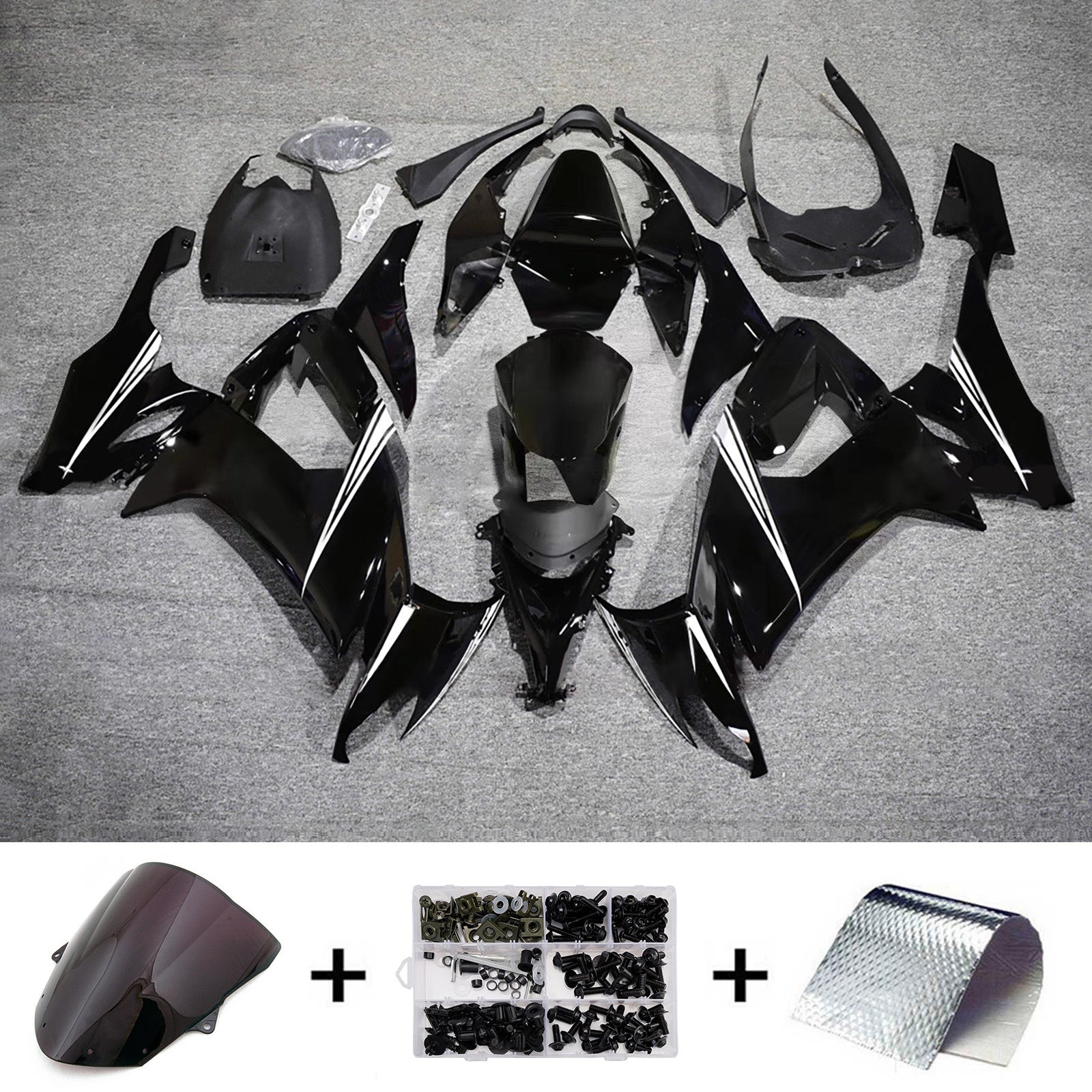Amotopart 2008-2010 Kawasaki ZX10R Black with White Fairing Kit