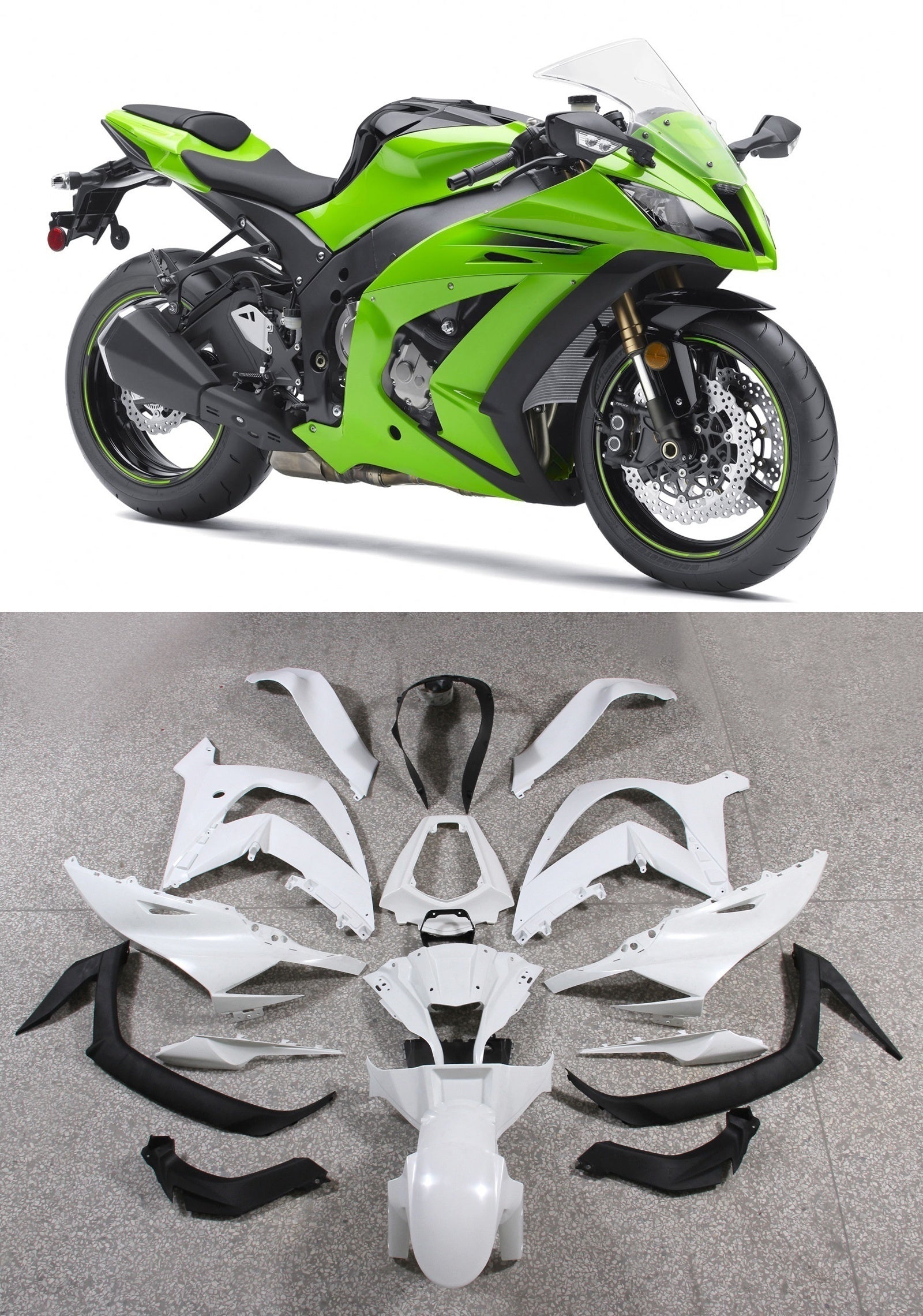Amotopart 2011-2015 Kawasaki ZX10R Green Black Fairing Kit
