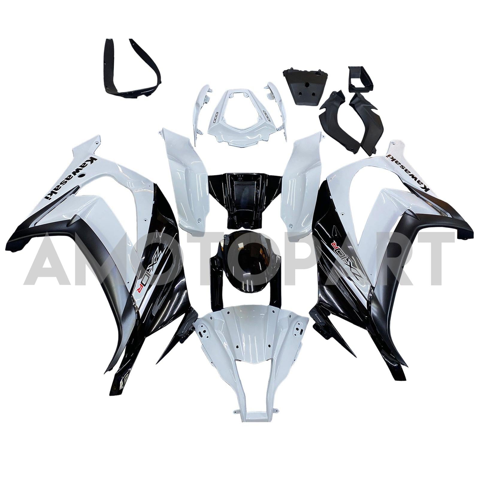 Kit carena Amotopart 2011-2015 Kawasaki ZX10R bianco e nero