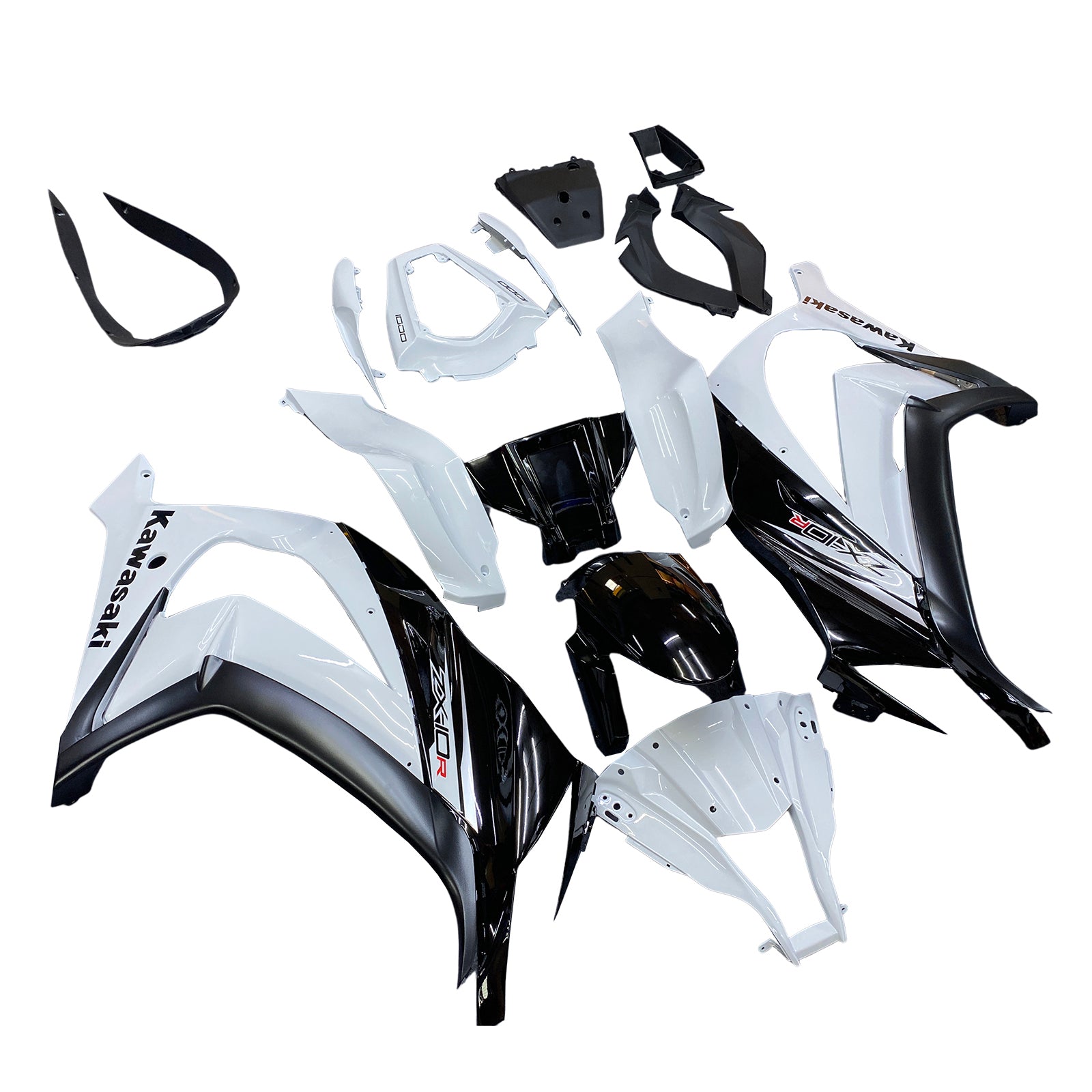 Amotopart 2011-2015 Kawasaki ZX10R Fairing White&Black Kit