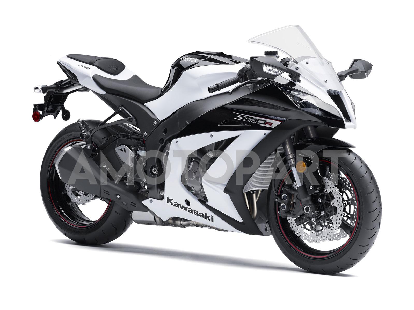 Amotopart 2011-2015 Kawasaki ZX10R フェアリング ホワイト&ブラック キット