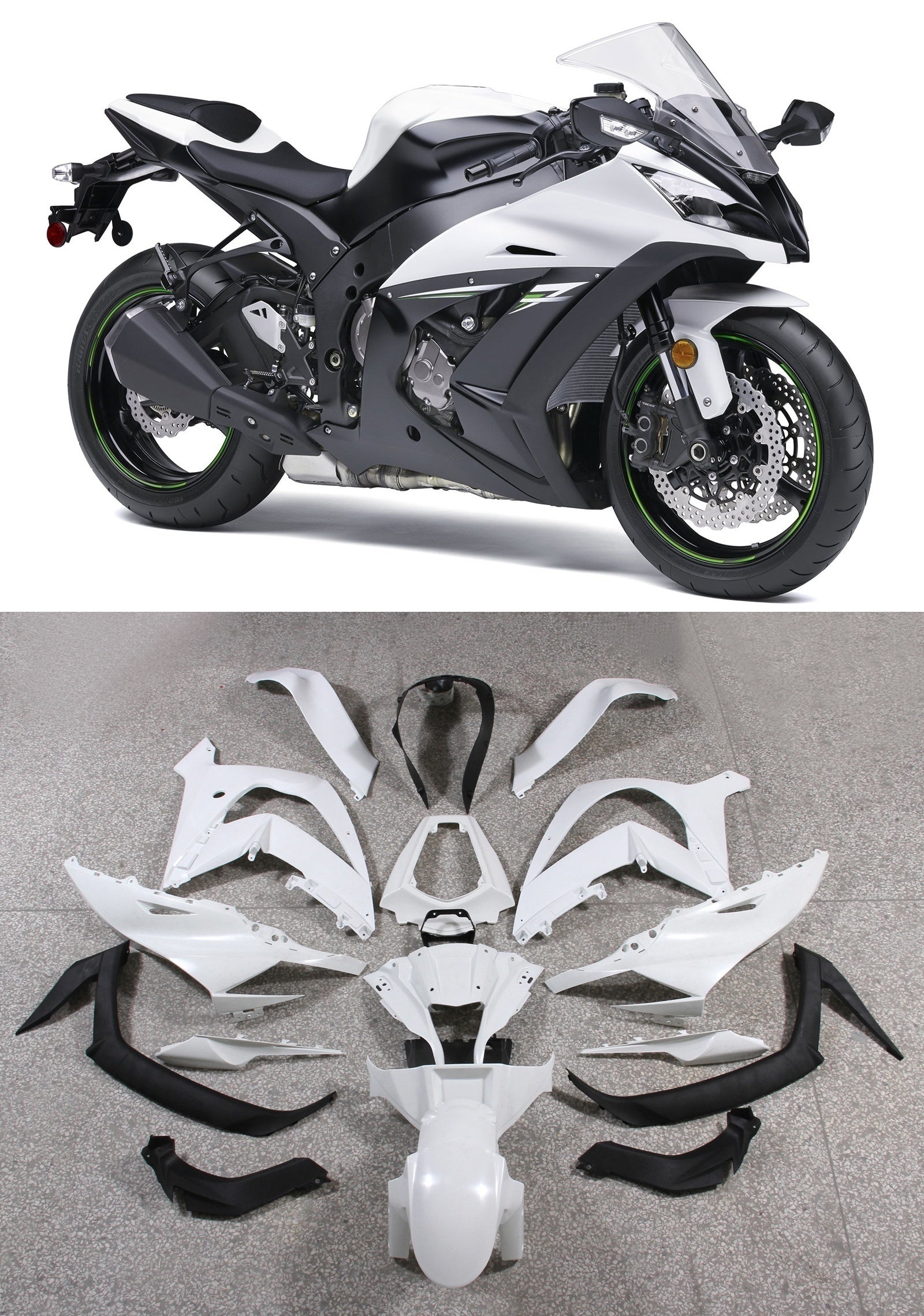 Amotopart 2011-2015 Kawasaki ZX10R White Black Fairing Kit