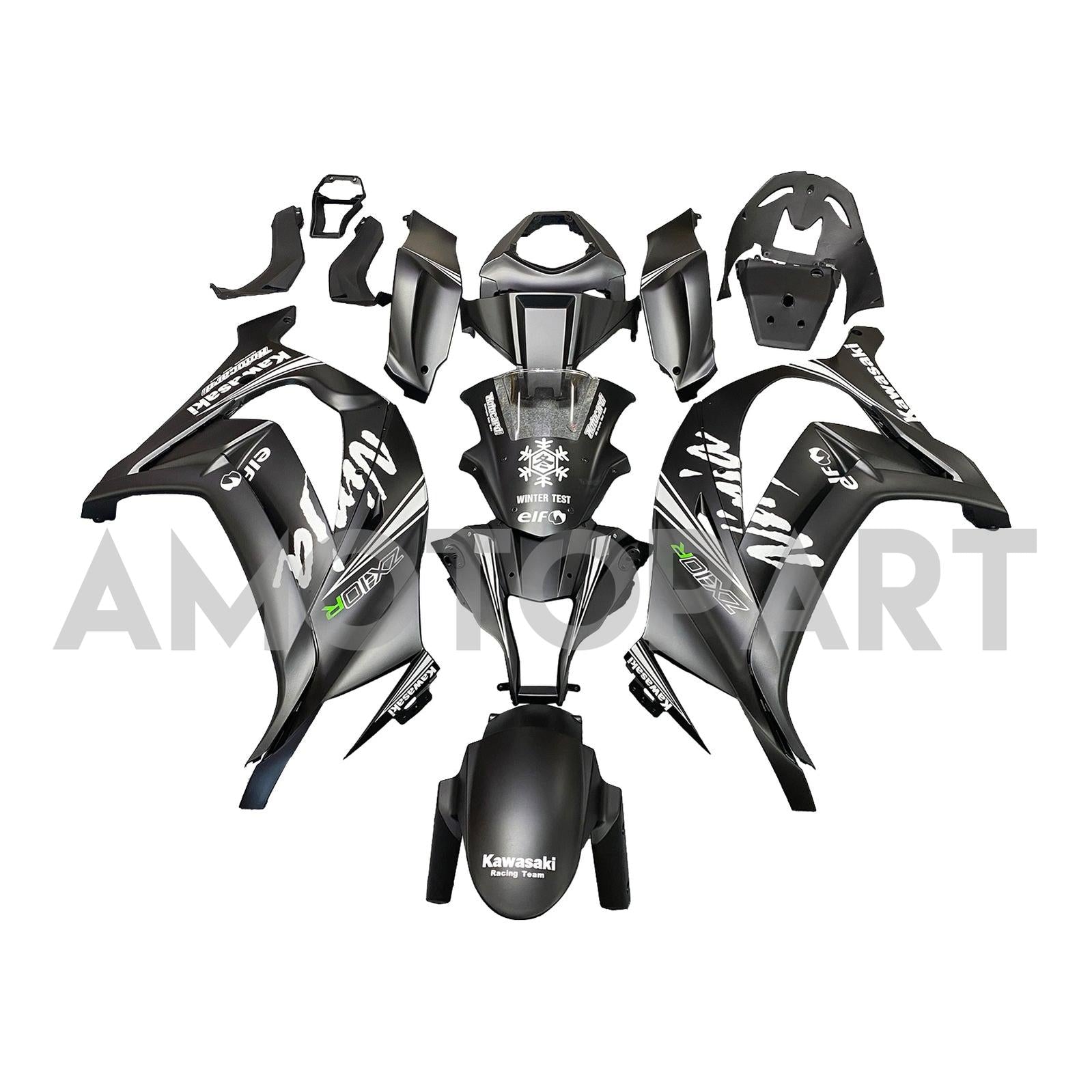 Amotopart Kawasaki ZX10R 2011-2015 Matt Black&Snow Decal Fairing Kit