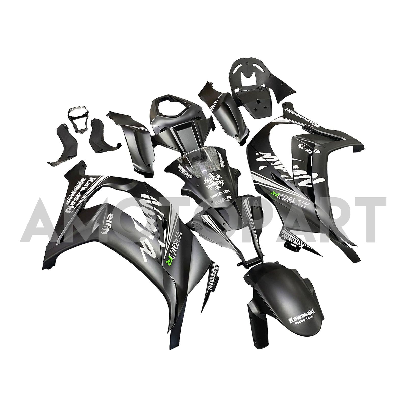 Amotopart Kawasaki ZX10R 2011-2015 Matt Black&Snow Decal Fairing Kit