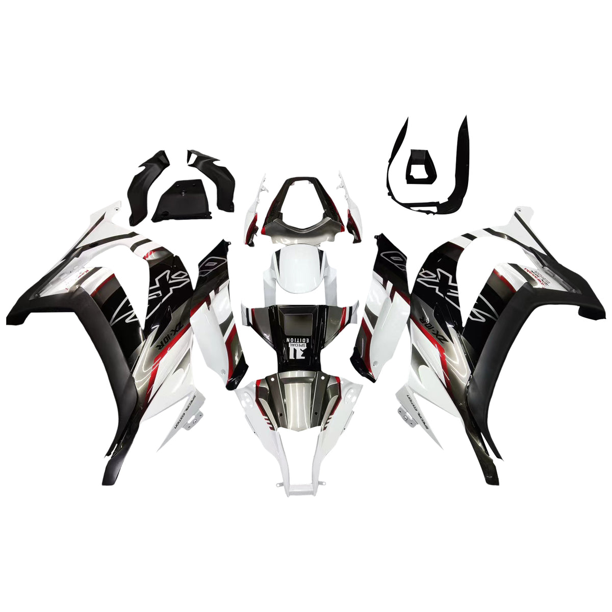 Amotopart Verkleidungsset für Kawasaki ZX10R 2011–2015, Weiß, Schwarz