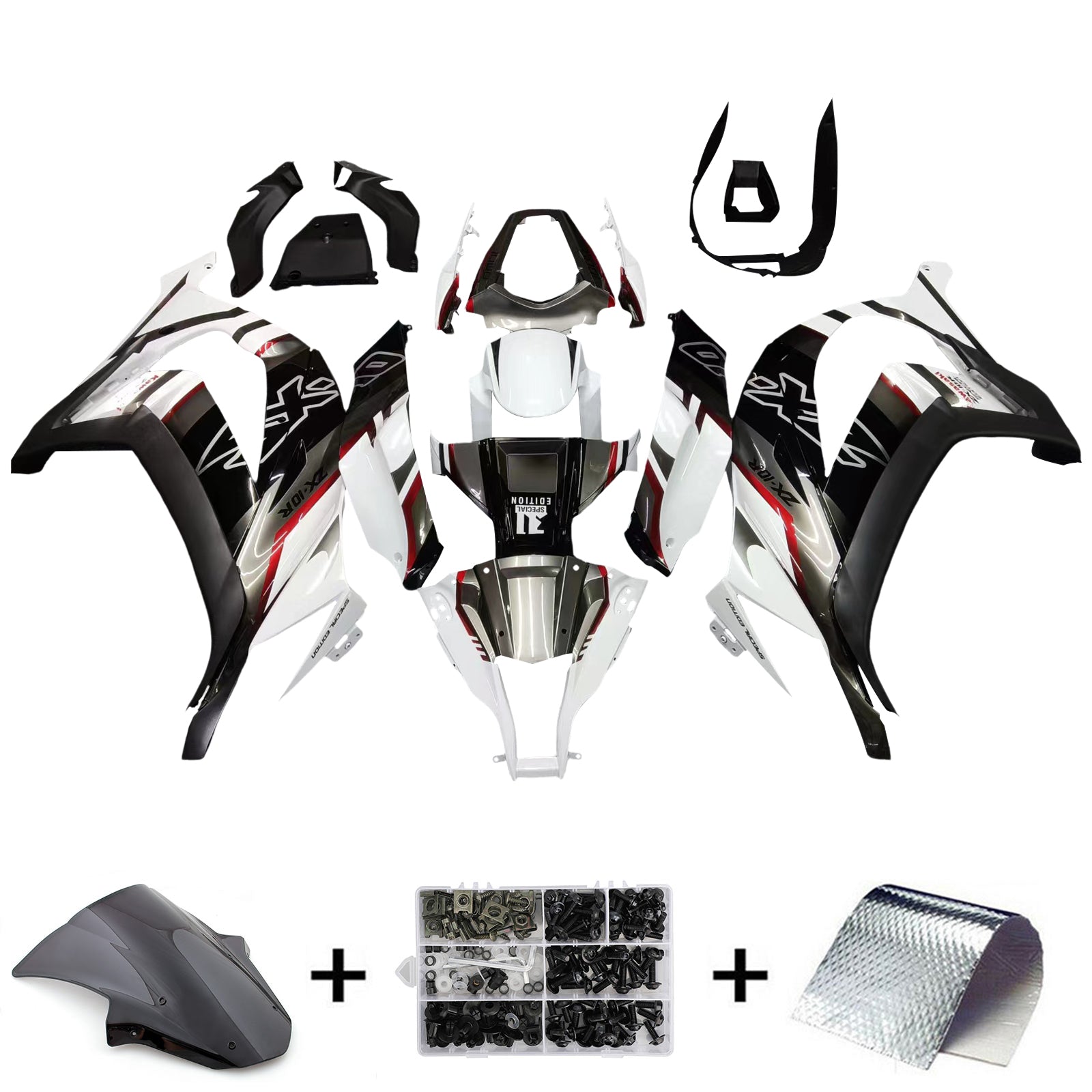 Amotopart Kawasaki ZX10R 2011-2015 White Black Fairing Kit