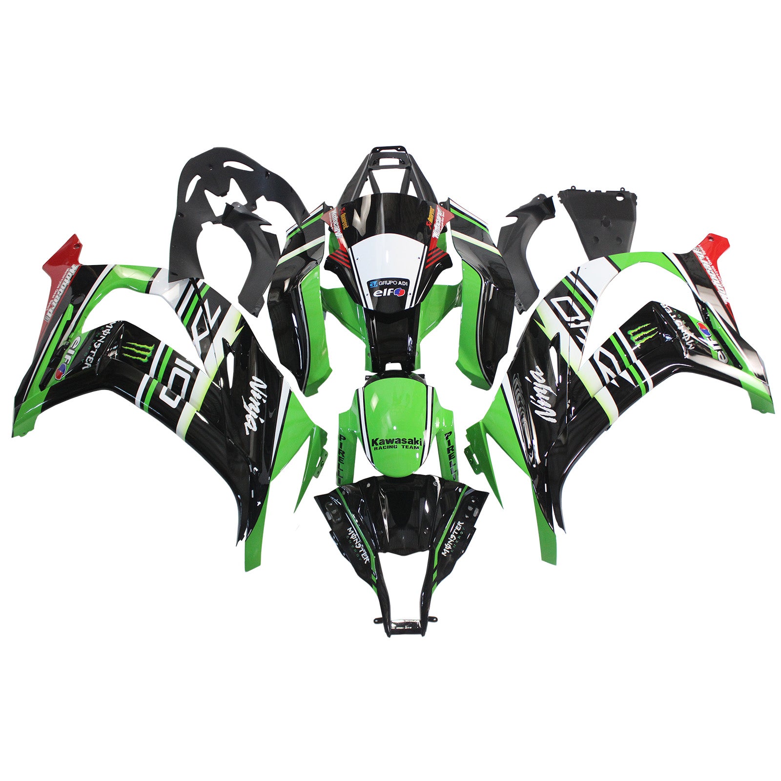 Kit de carenado Amotopart Kawasaki ZX10R 2011-2015 verde negro blanco