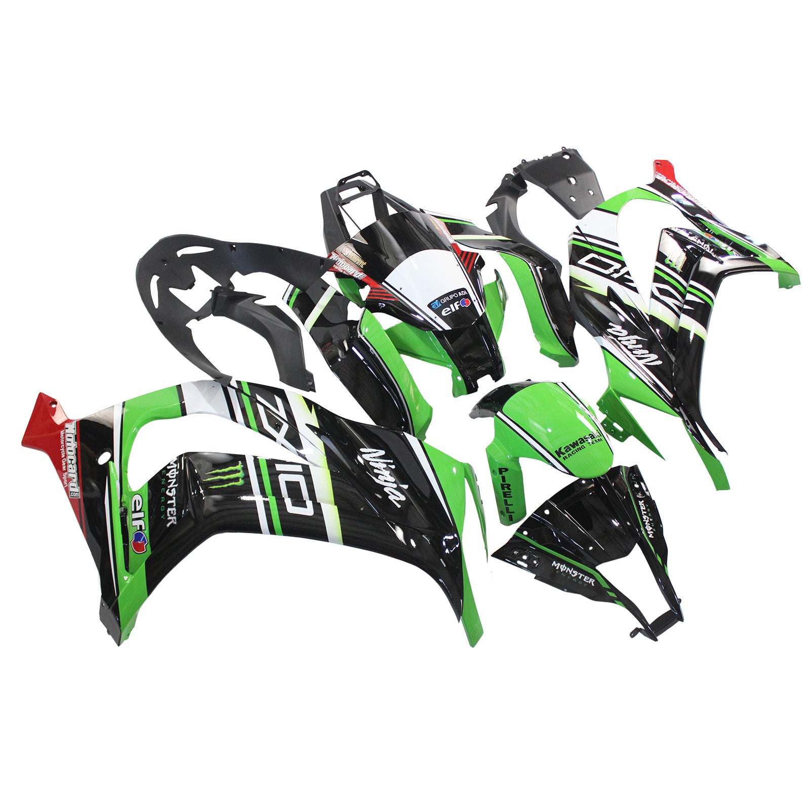 Kit carena Amotopart Kawasaki ZX10R 2011-2015 Verde Nero Bianco