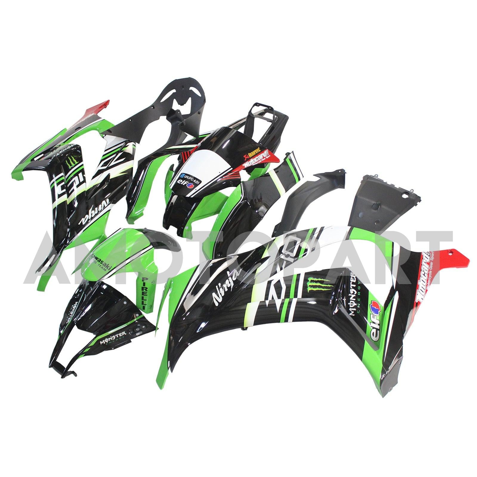 Amotopart Kawasaki ZX10R 2011-2015 Grüne Schwarzweißkit Kit