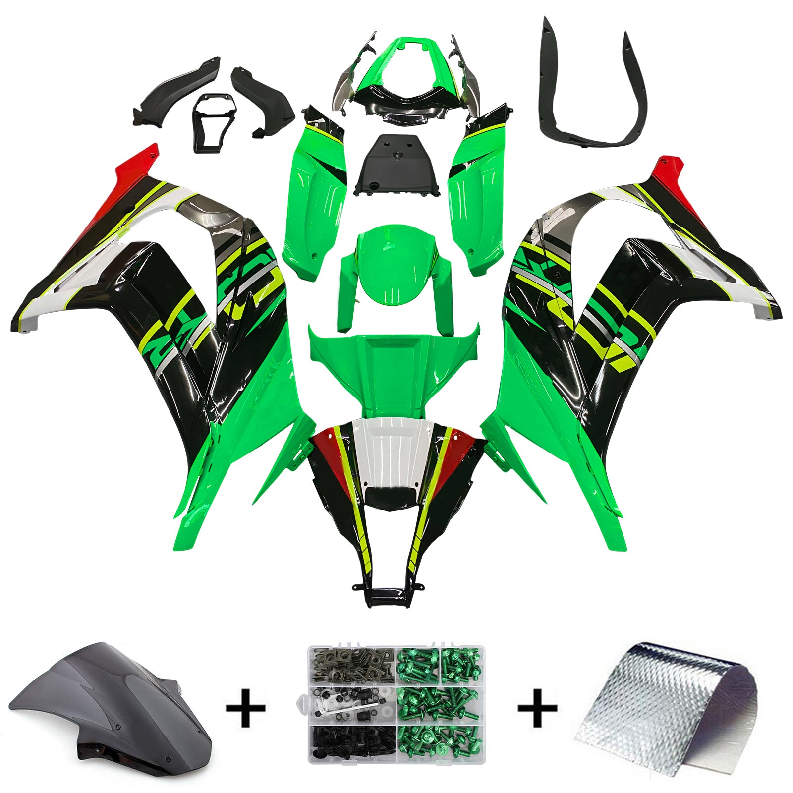Amotopart Kawasaki ZX10R 2011-2015 Black Green White Fairing Kit