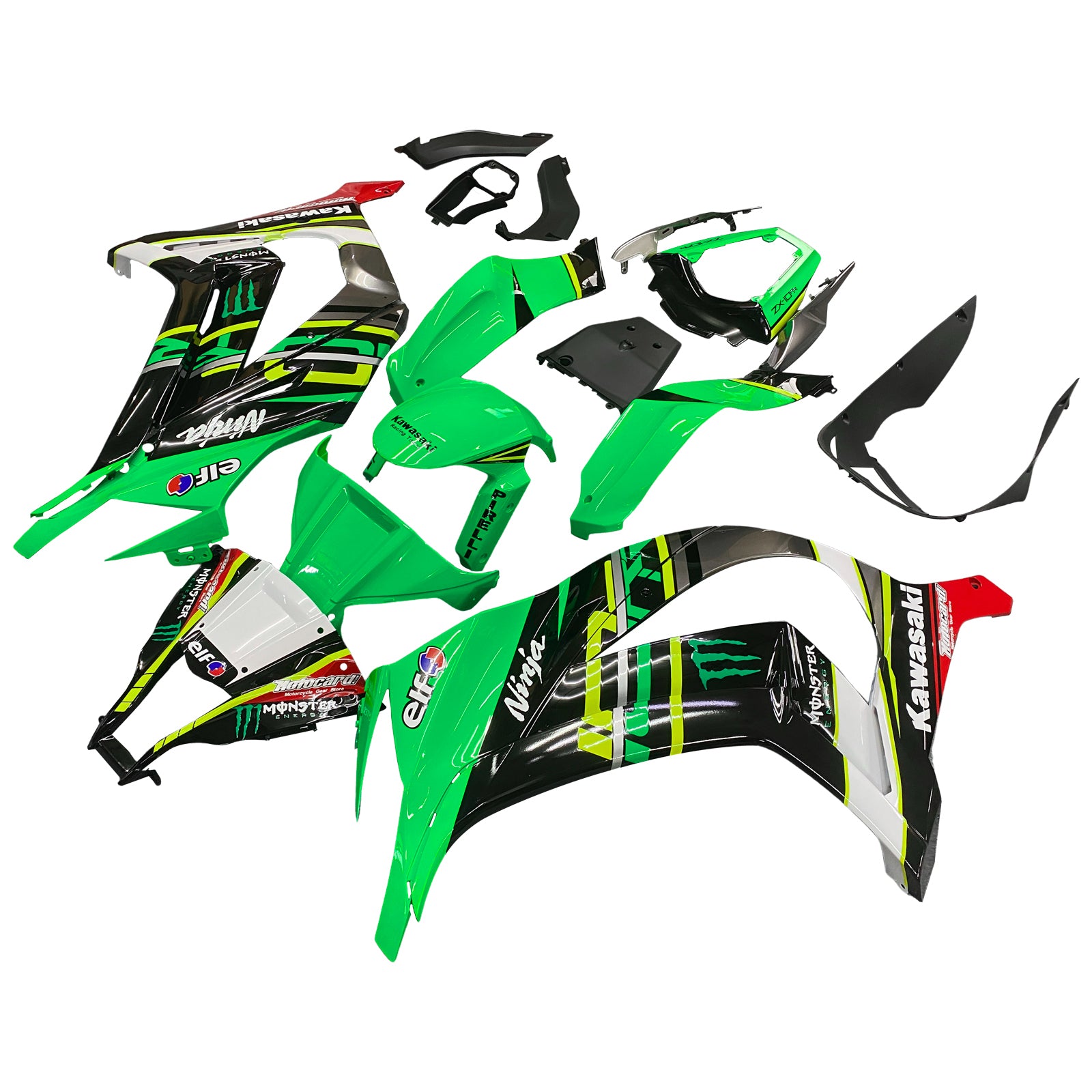 Amotopart Kawasaki ZX10R 2011-2015 Black Green White Fairing Kit