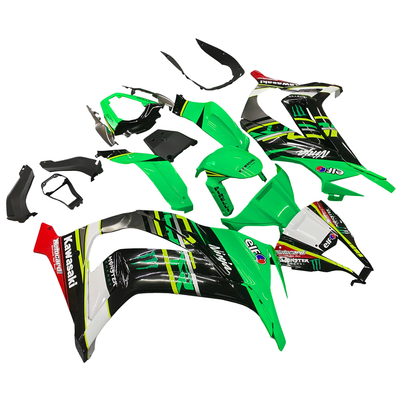 Amotopart Kawasaki ZX10R 2011-2015 Black Green White Fairing Kit