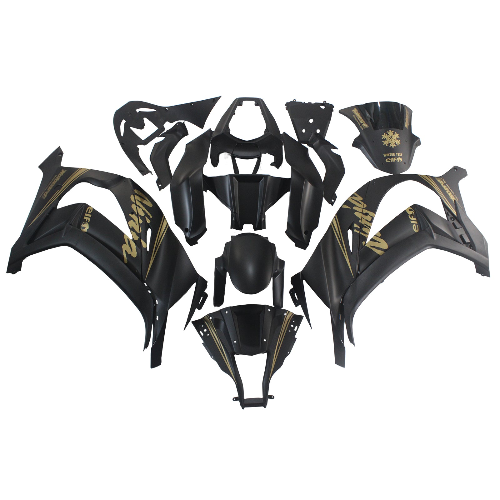 Amotopart Kawasaki ZX10R 2011-2015 Matt Black With Golden Decal Fairing Kit