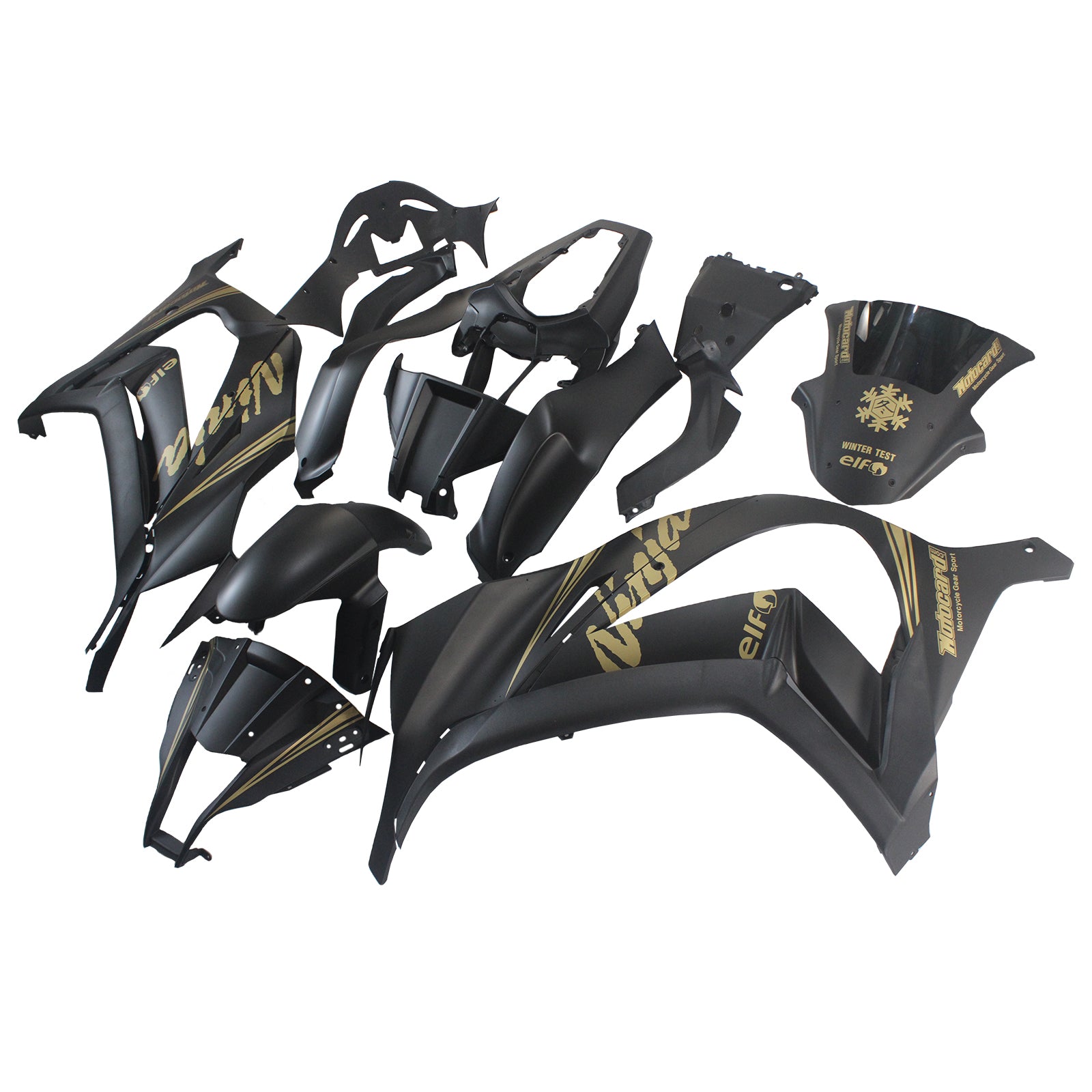 Amotopart Kawasaki ZX10R 2011-2015 Matt Black With Golden Decal Fairing Kit