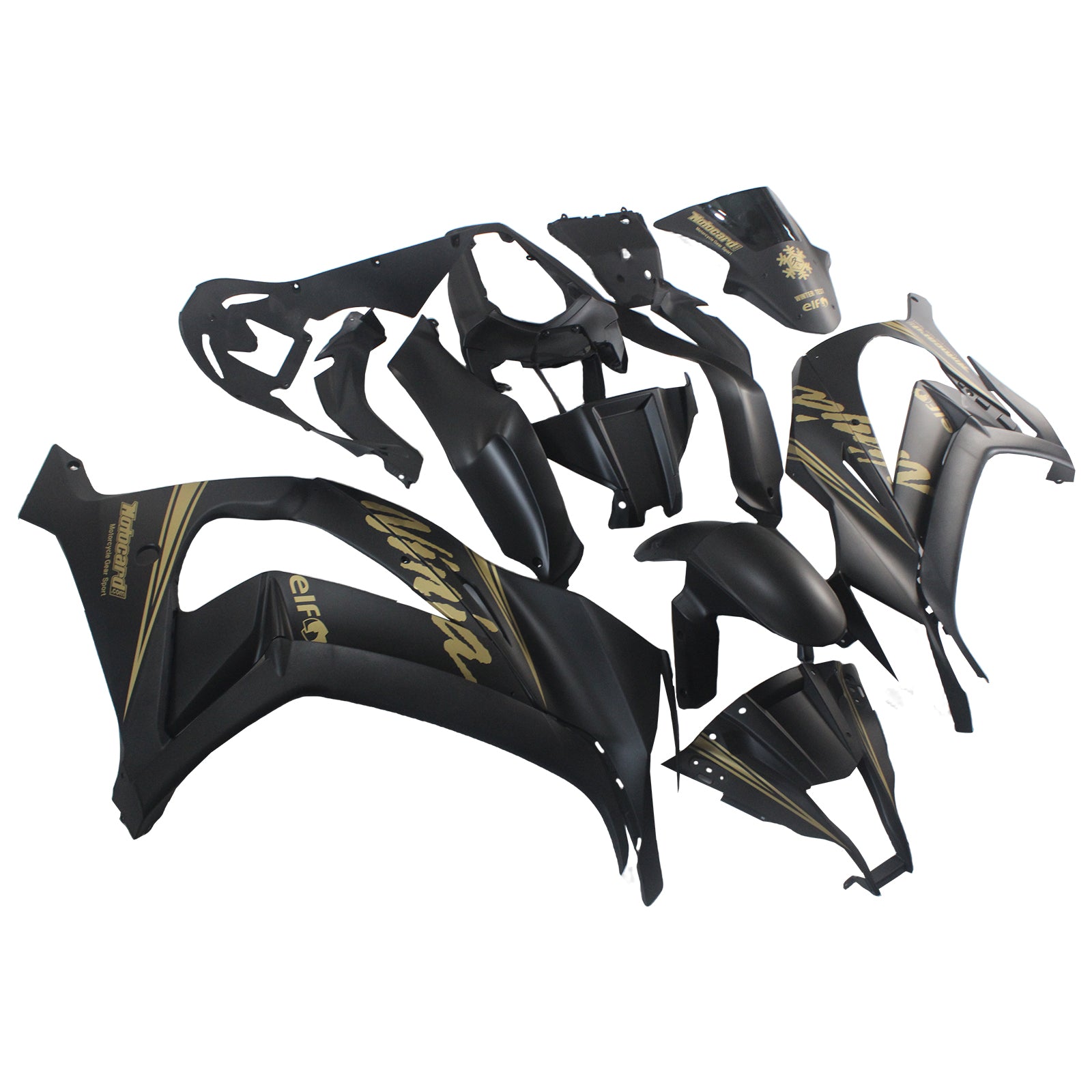 Amotopart Kawasaki ZX10R 2011-2015 Matt Black With Golden Decal Fairing Kit