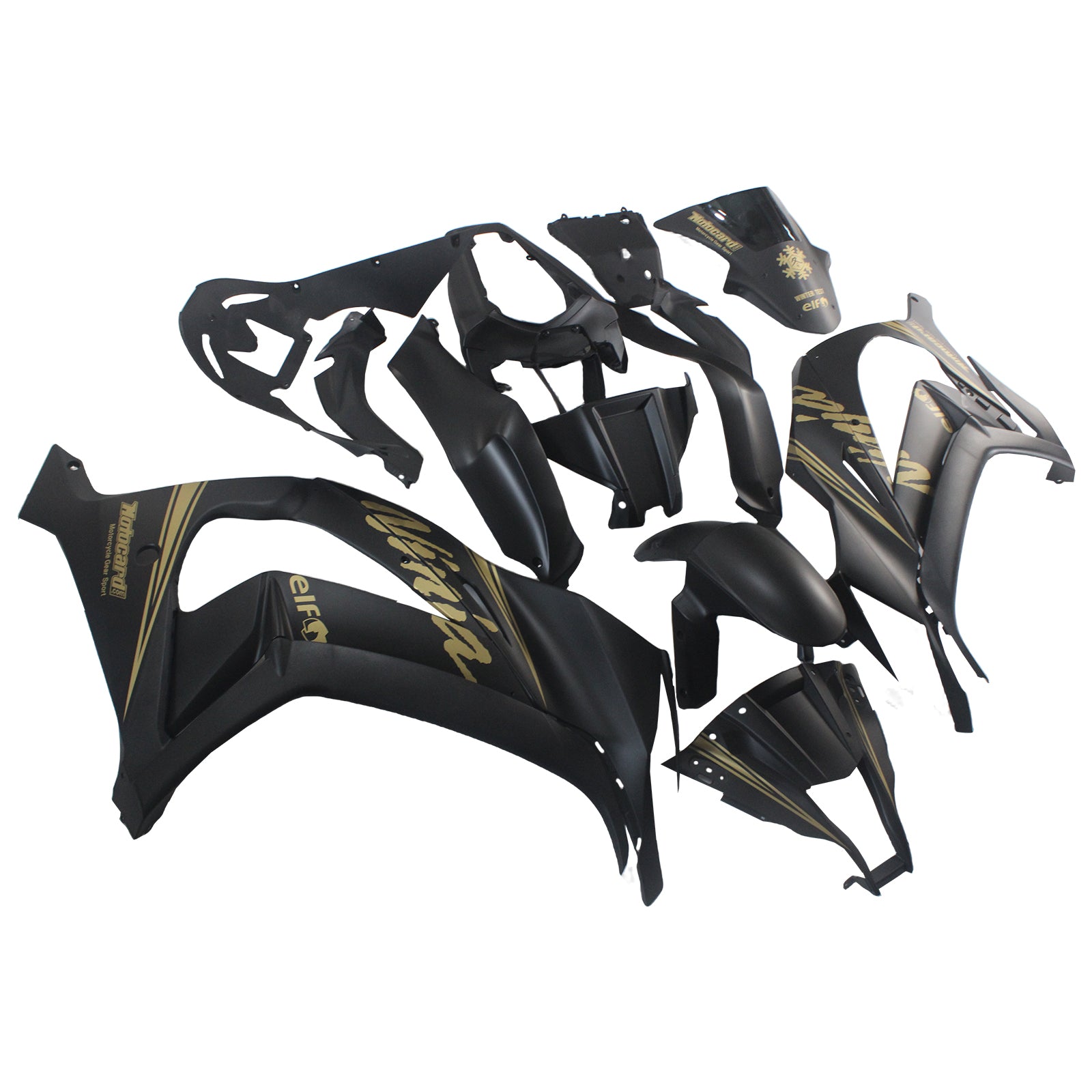 Amotopart Kawasaki ZX10R 2011-2015 Nero opaco con kit carenatura con decalcomanie dorate
