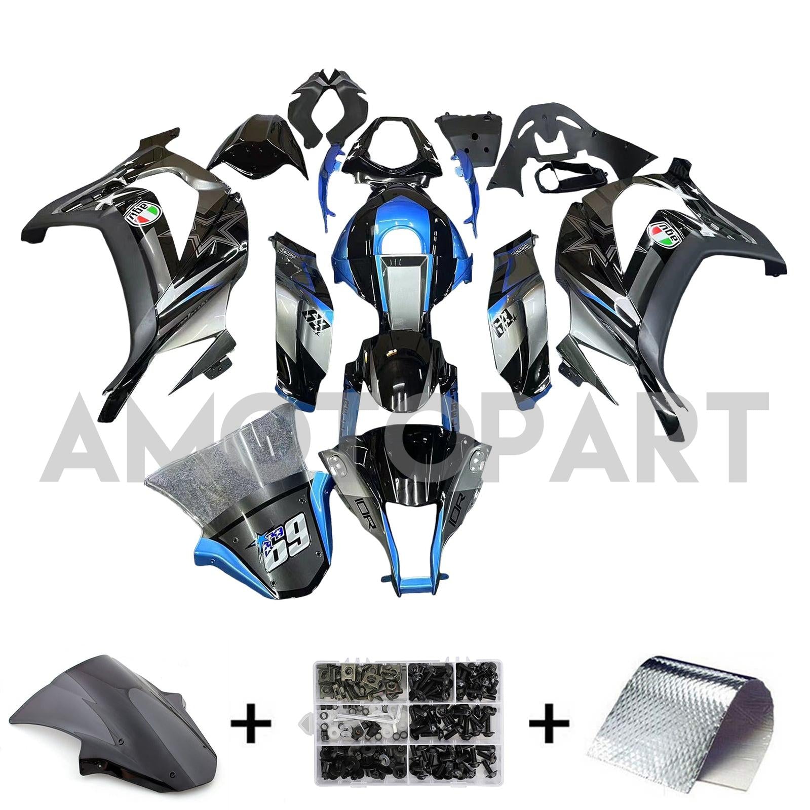 Amotopart 2011-2015 Kawasaki ZX10R Matte Grey&Blue Fairing Kit