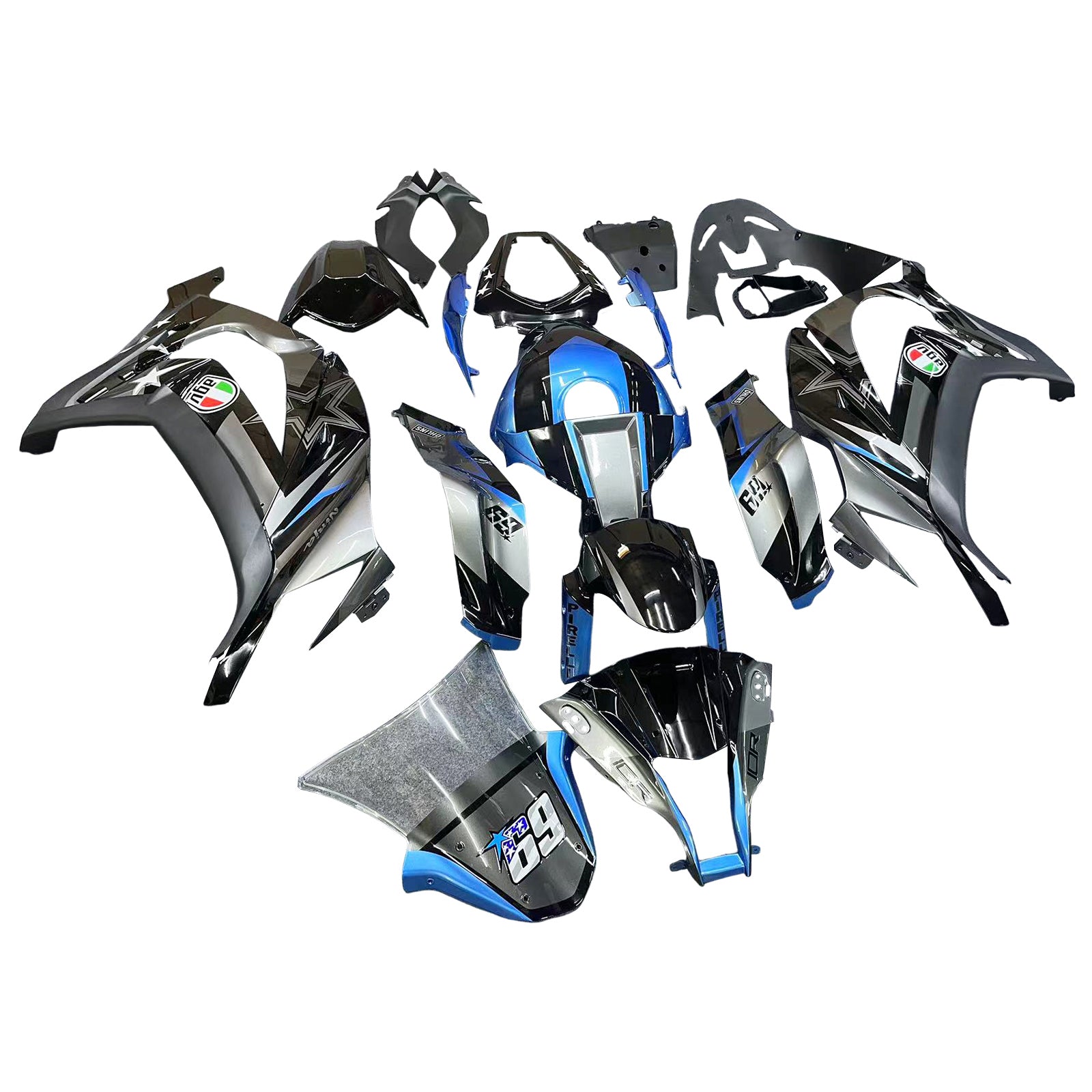 Amotopart 2011-2015 Kawasaki ZX10R Matte Grey&Blue Fairing Kit
