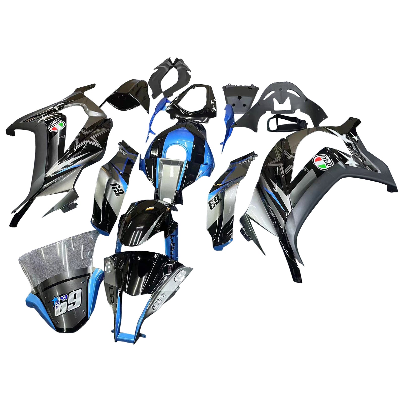 Amotopart 2011-2015 Kawasaki ZX10R Matte Grey&Blue Fairing Kit