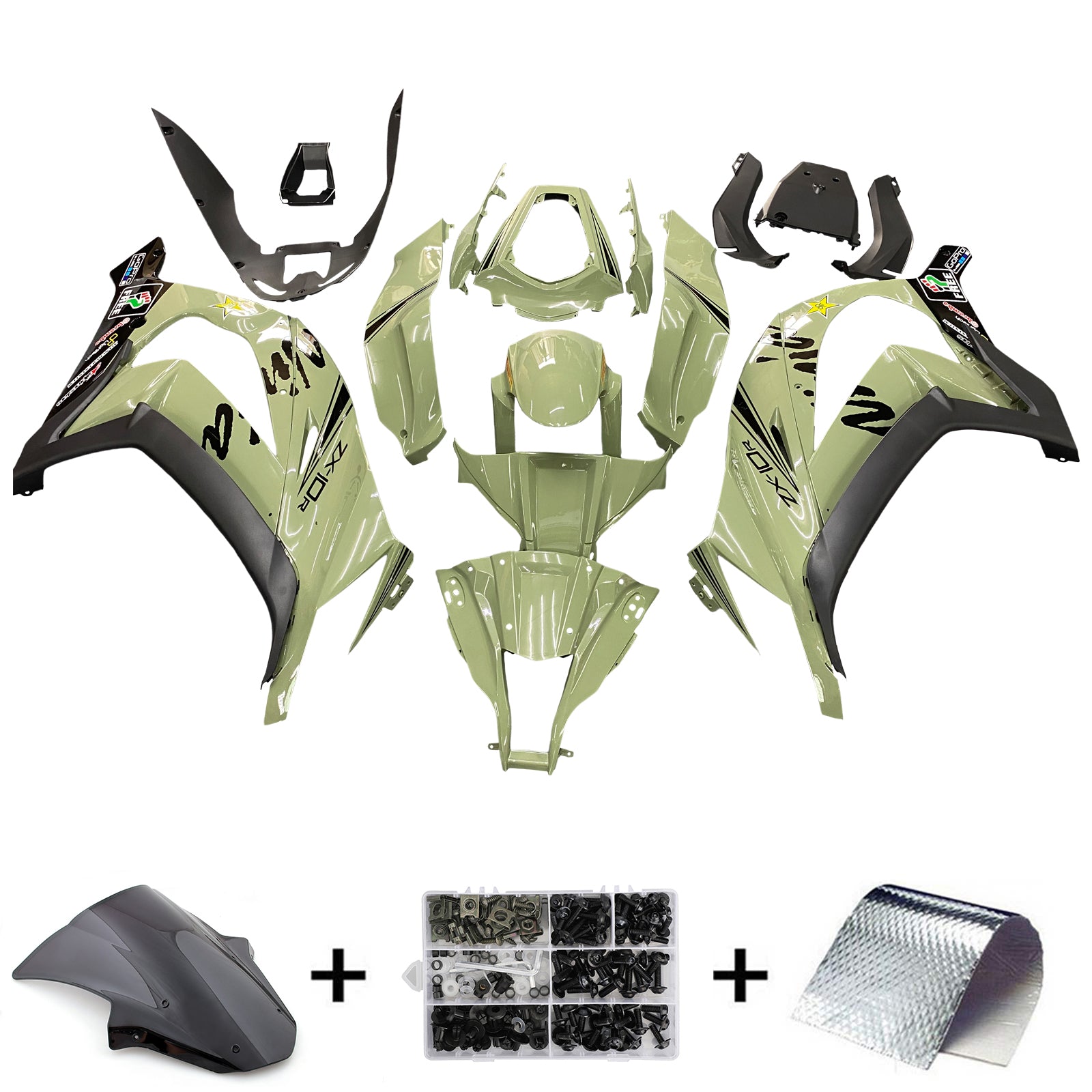 Amotopart 2011-2015 Kawasaki ZX10R Matte Green Fairing Kit