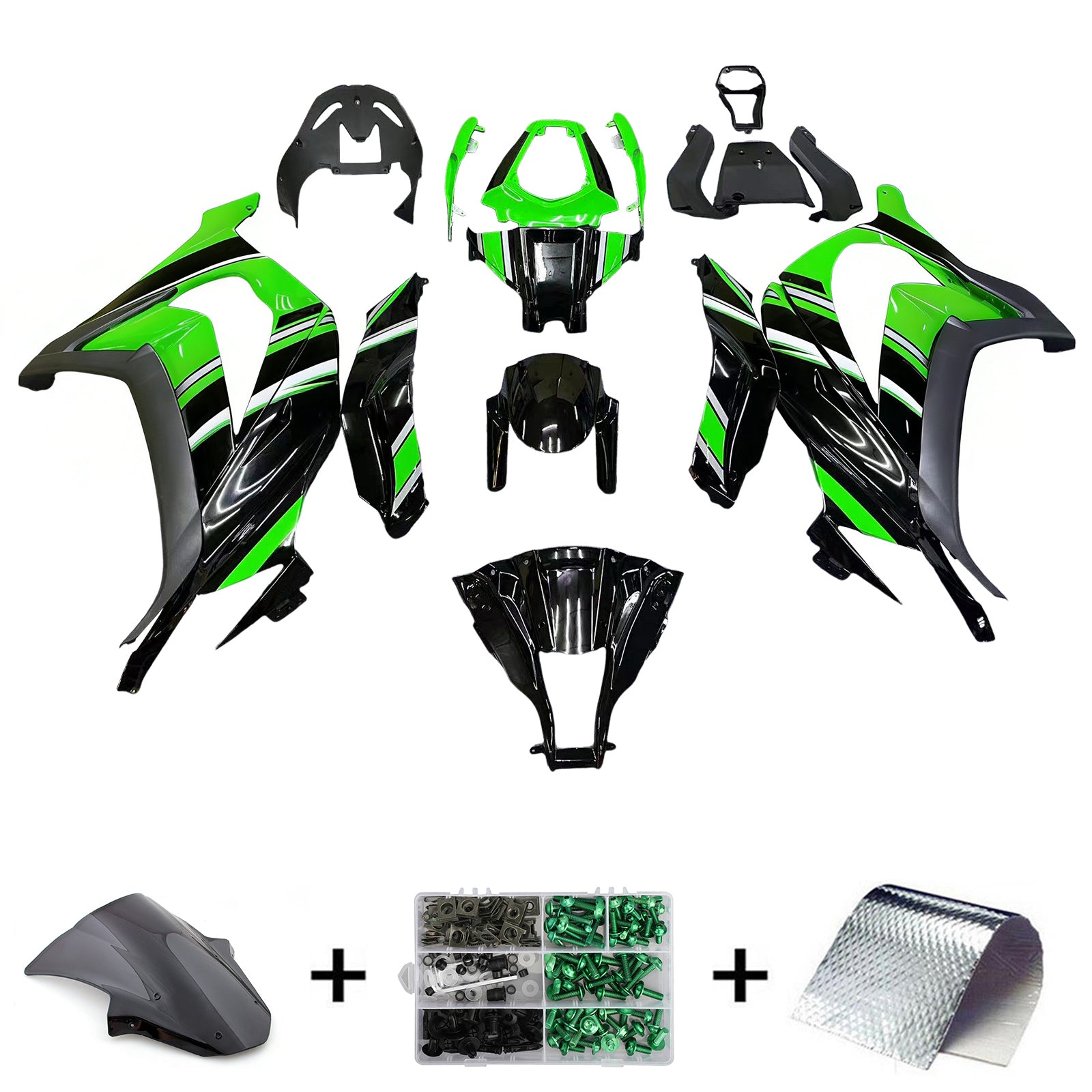 Amotopart 2011-2015 Kawasaki ZX10R Green&Black Style2 Fairing Kit